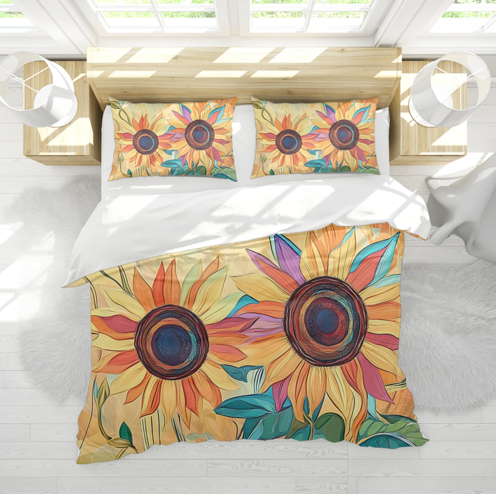 Housse de couette jaune boho pour illuminer et réchauffer votre chambre en hiver