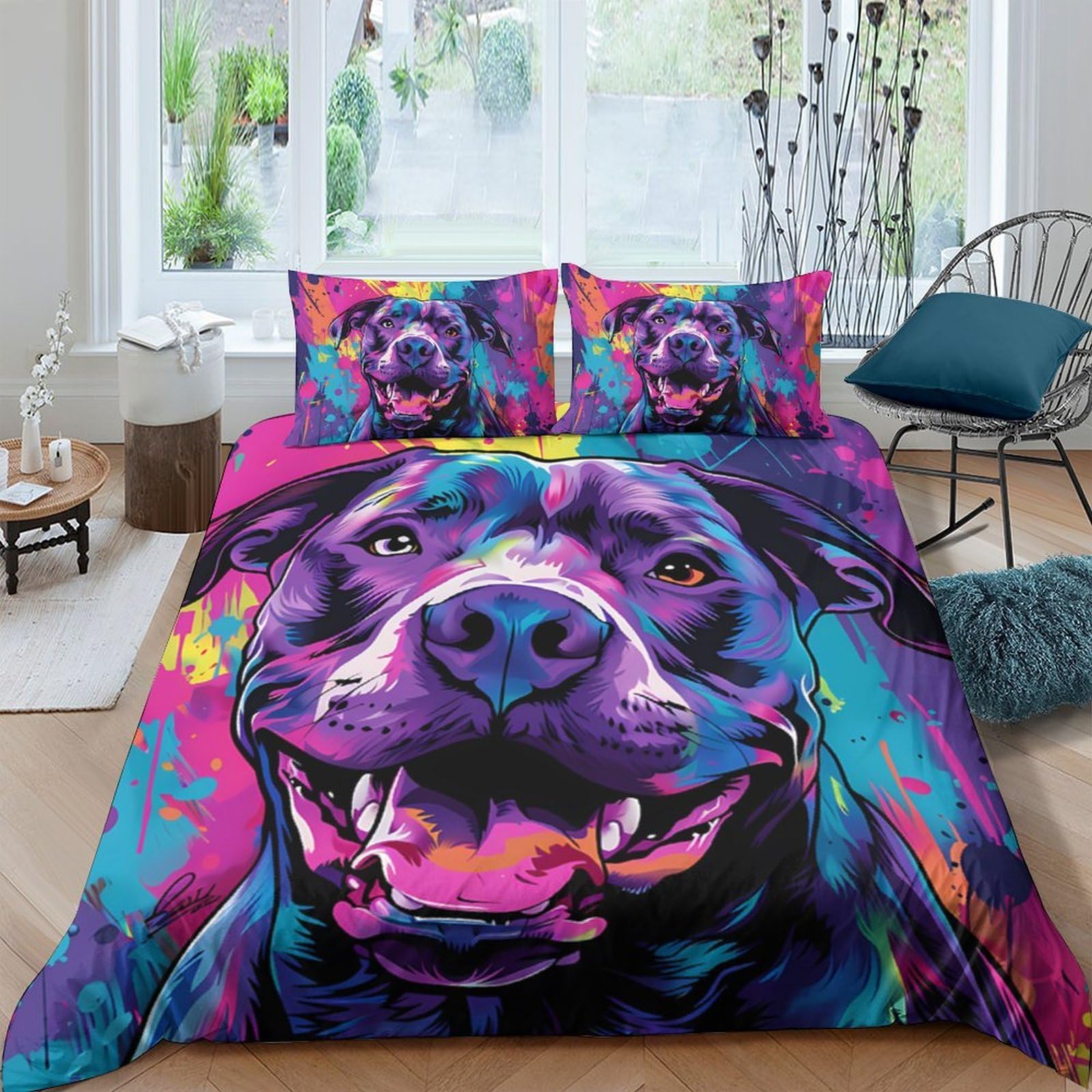 Ctjqhvkz Style-2 3D Printed Colorful Rottweiler Fitted Sheet Microfiber Animal Art Bed Cover Non Slip Machine Washable For Bedroom Dorm Decor Single（135X200cm）