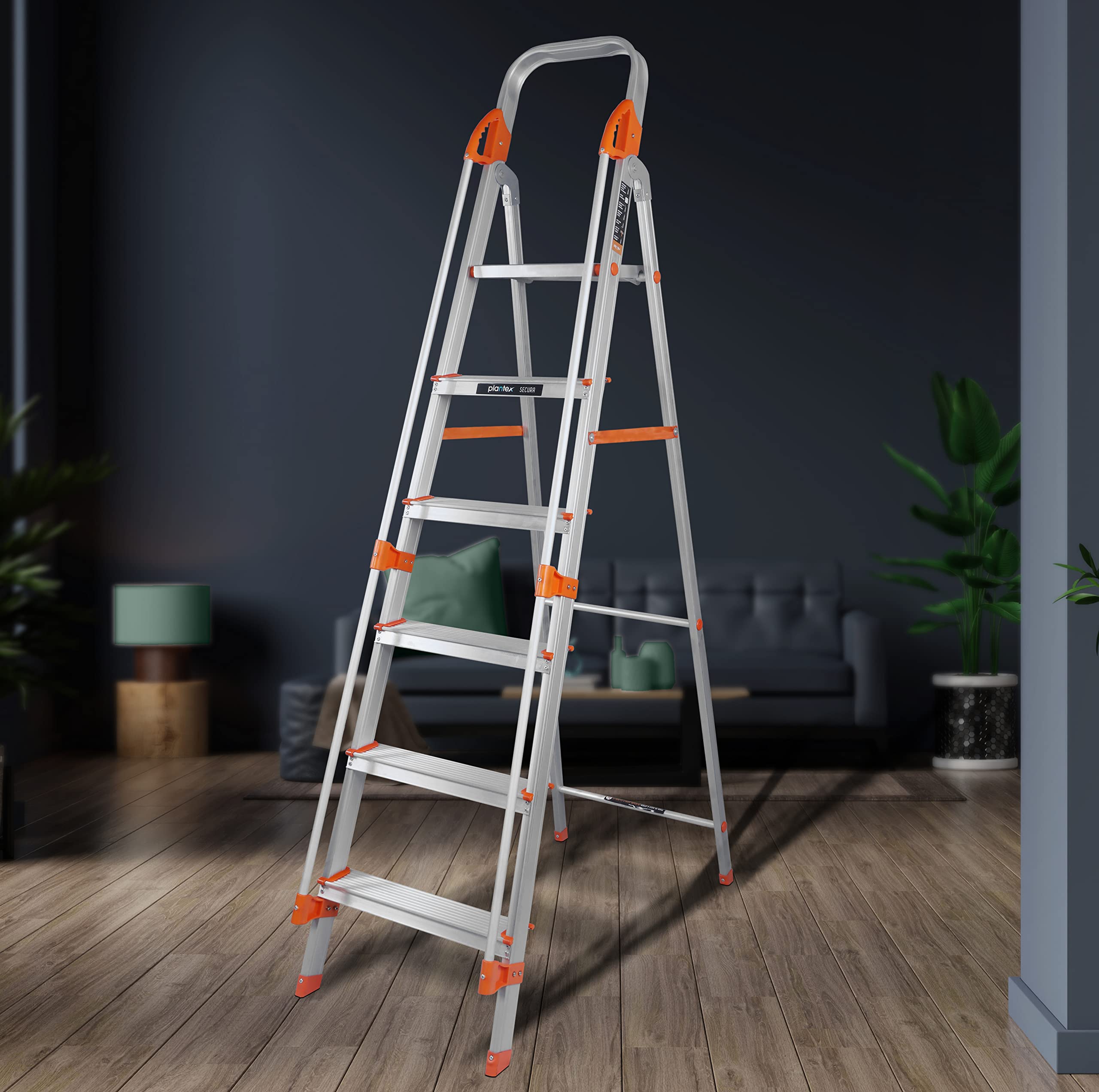Plantex Secura 6 Steps Aluminium Ladder for Home/Foldable Ladder with Safe Hand Rails/5 Year Manufacturer Warranty(Orange-Silver) (B0B6C62XYG) Amazon Price History, Amazon Price Tracker