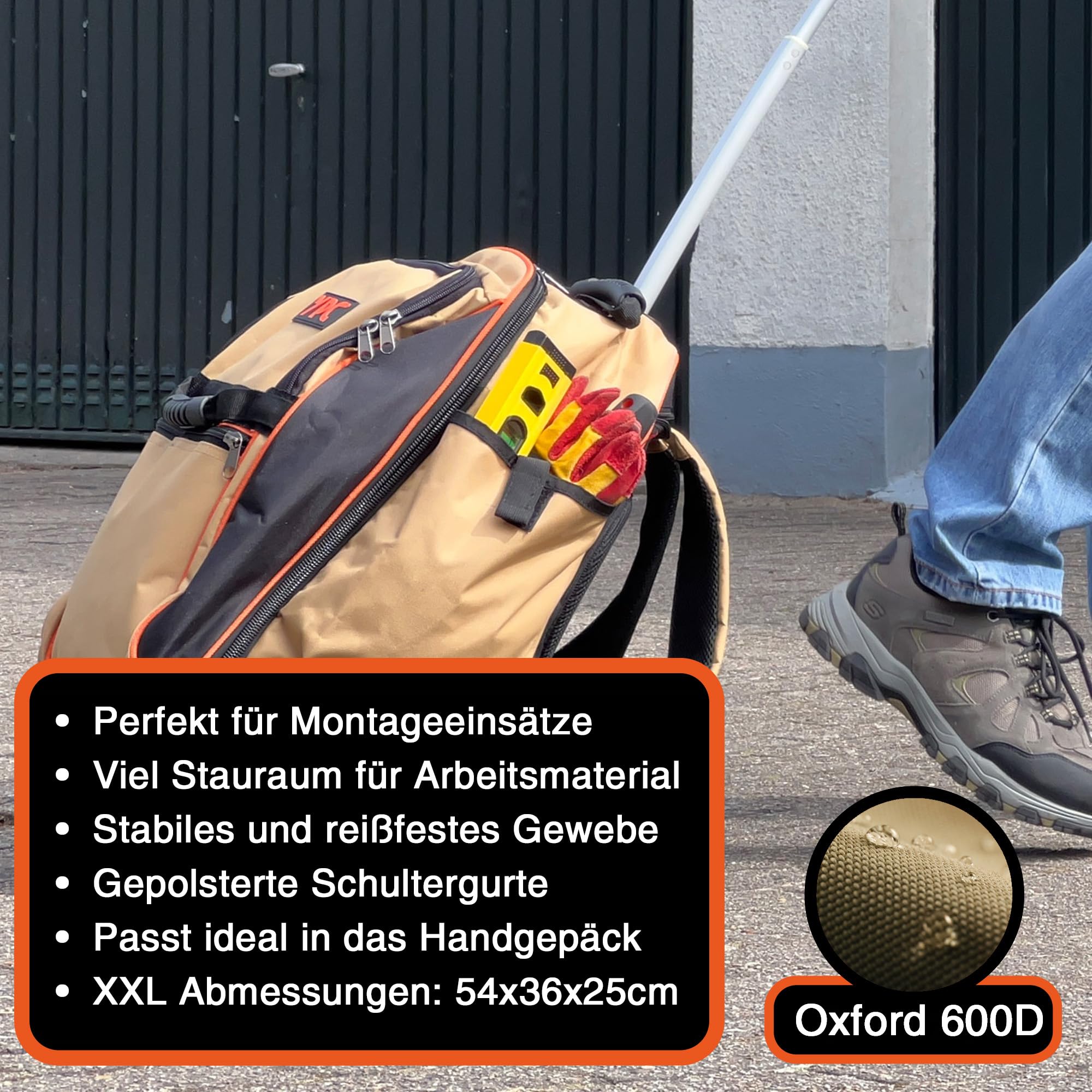 YPC Juggernaut plecak na kółkach – 54 x 36 x 25 cm, 50-55 l, plecak na narzędzia XXL, wodoodporny, lekkobieżne kółka, stabilny uchwyt teleskopowy, uchwyt do noszenia, pasek na ramię, pasek na klatkę