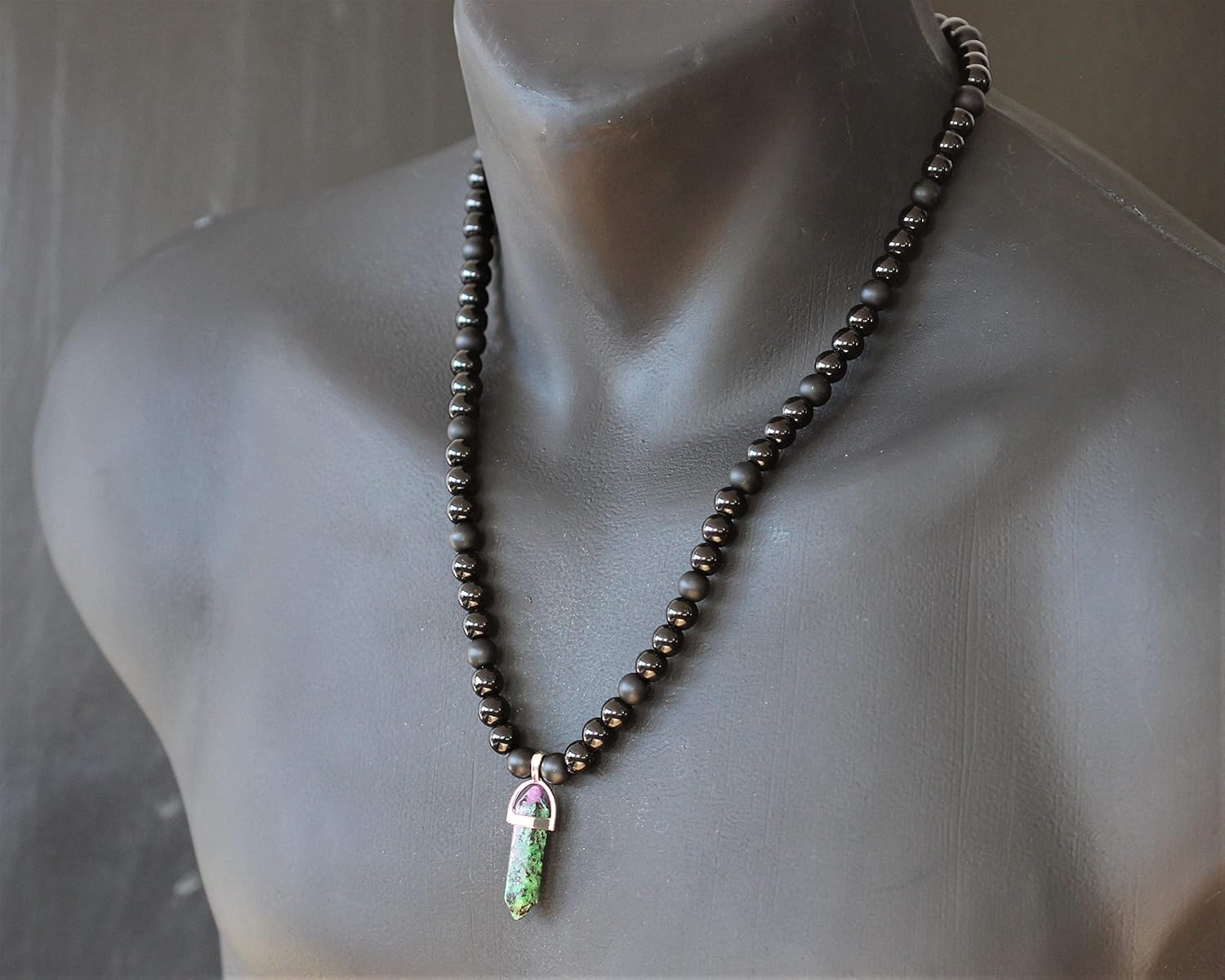 ElisaJewelryArt - Natural Pointed Onyx Pendant Natural Black Onyx Beaded Necklace Genuine Gemstone Strength Stone Clasp Closure Necklace Unisex Necklace - Image 4