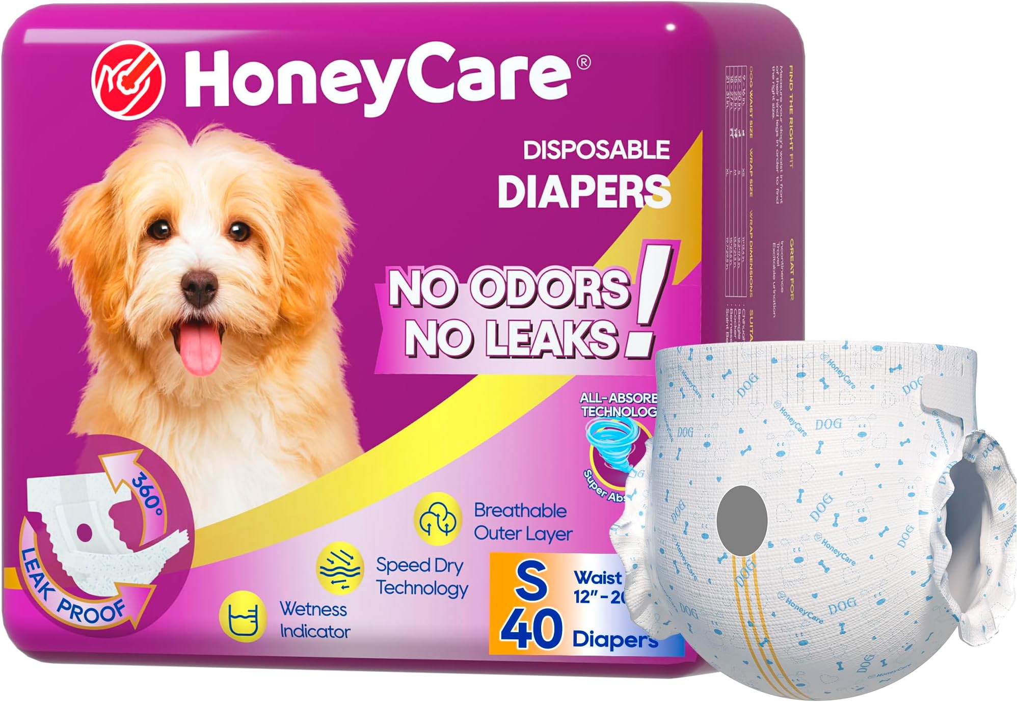 All-Absorb Disposable Female Dog Diapers Small Size, Improved, 40 Count, Super Absorbent, Breathable, Wetness Indicator (Pack of 1, 40 Count Total)