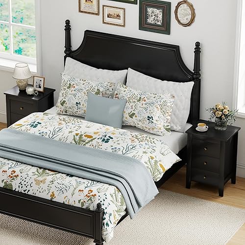 Miniatura 4 de Giantex Juego de 2 mesitas de noche con 3 cajones, mesita de noche negra de madera con cajón de almacenamiento y perillas redondas de metal, mesa