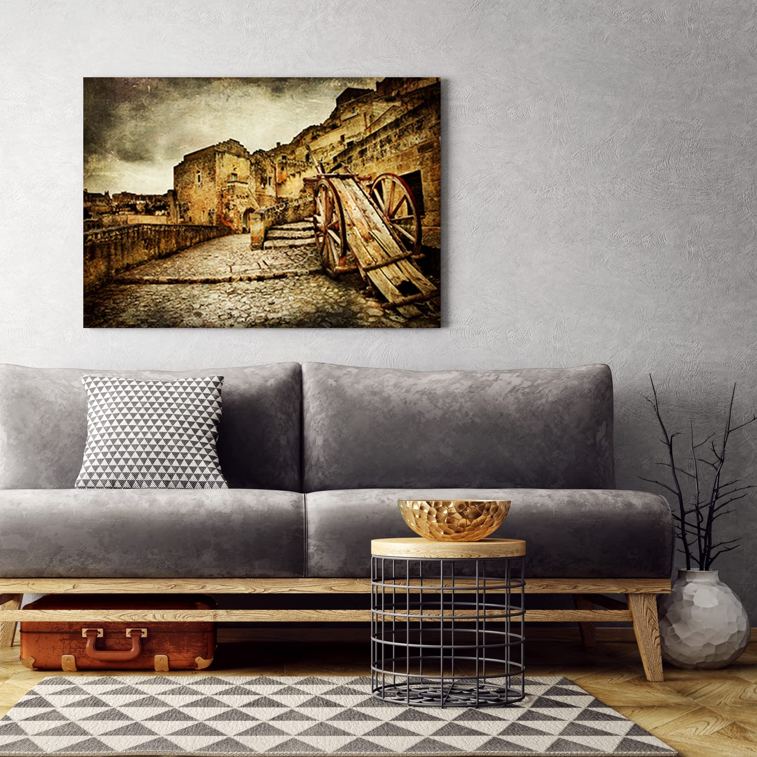 Feeby Impression Sur Toile Intissé Ancien Immeuble Fleurs