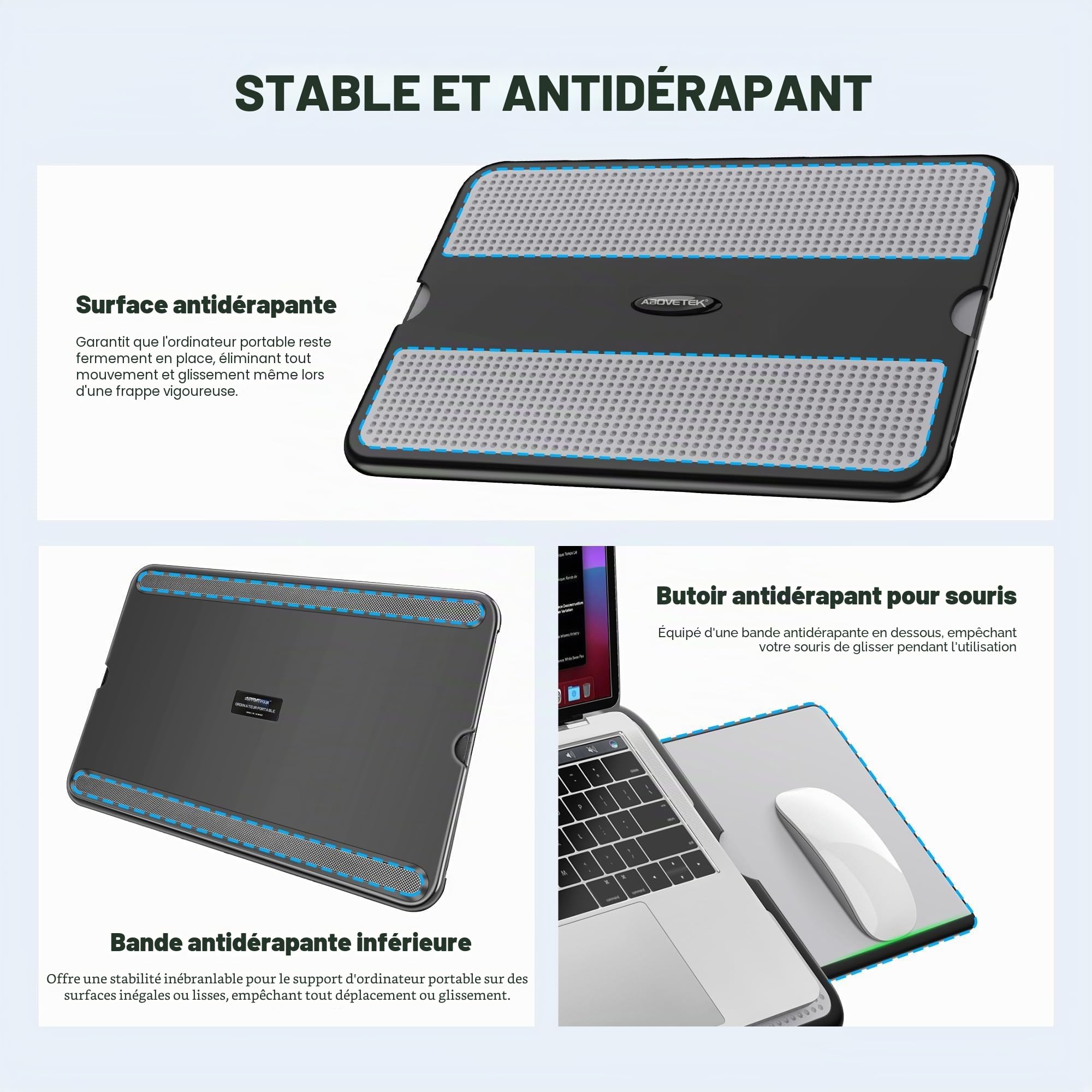 AboveTEK Bureau Portable pour Ordinateur Portable avec Plateau Rétractable pour Tapis de Souris Gauche/Droite, Protection Thermique Antidérapante pour Tablette et Ordinateur Portable