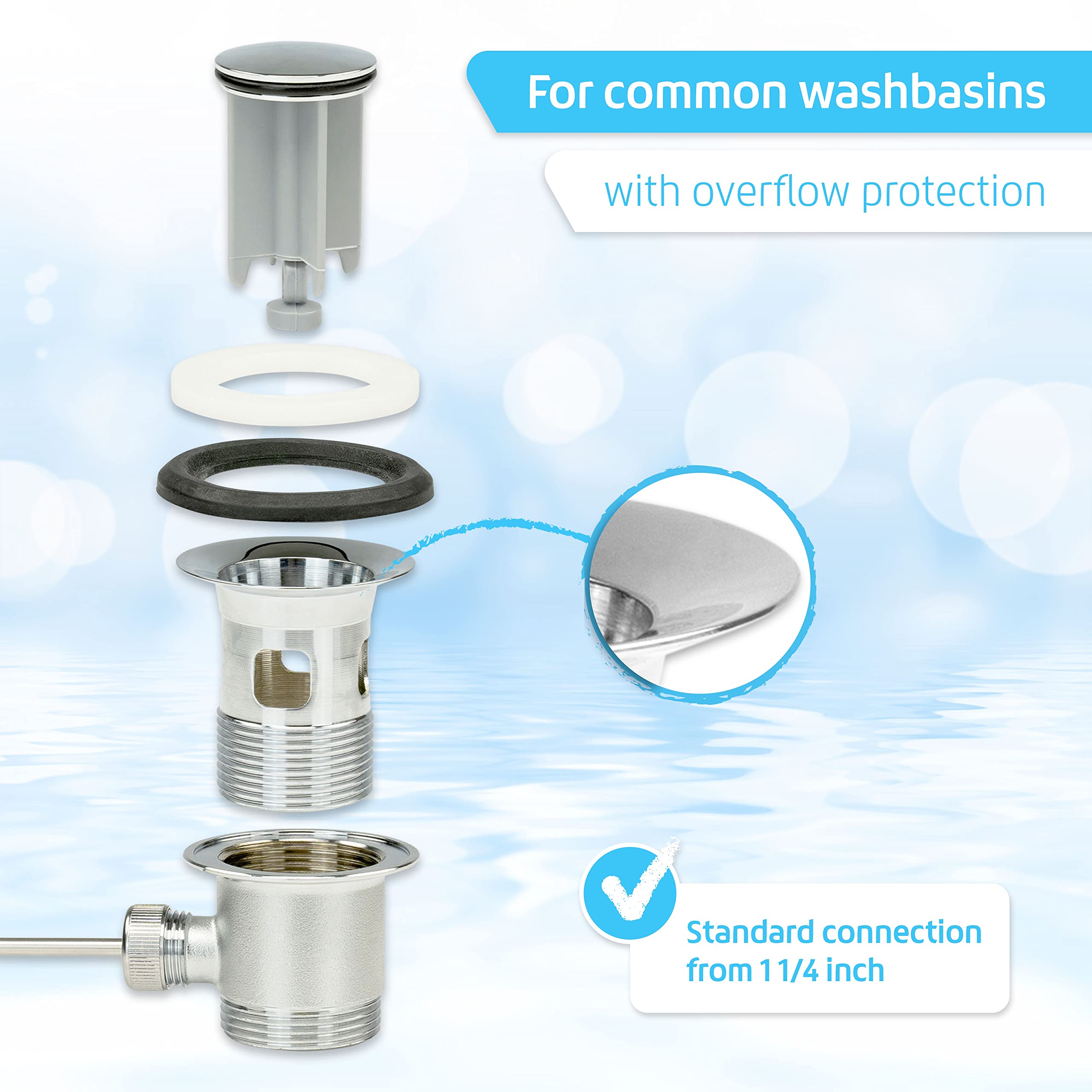 SANTRAS High-quality Eccentric Drain For Washbasins With Overflow - View #10