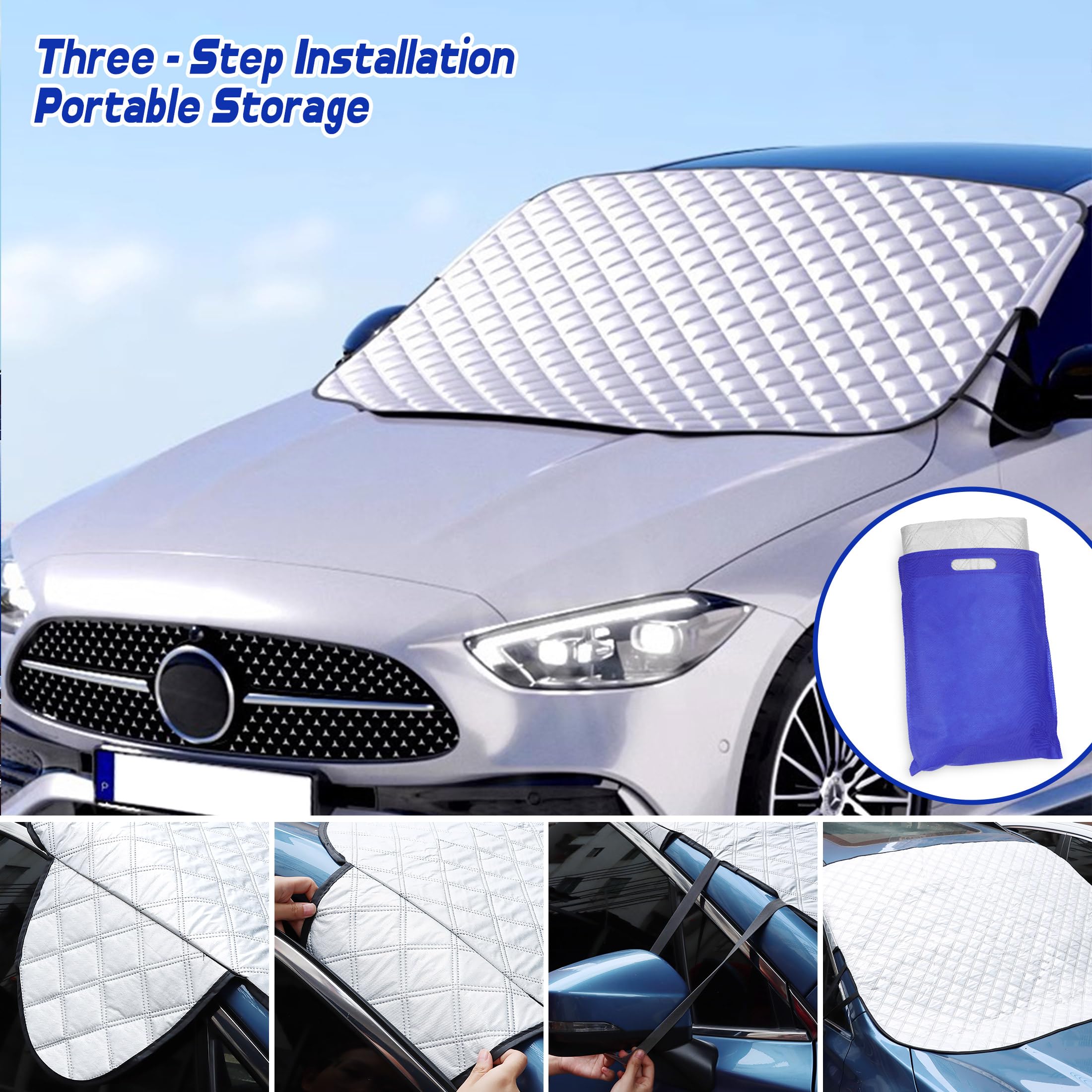 BLAZOR Couverture Pare Brise Voiture, Bâche Pare Brise Protection, Pare-Soleil Anti Givre Neige Anti Glace UV Soleil, Couverture Repliable Universelle pour la Plupart des Voitures et SUV