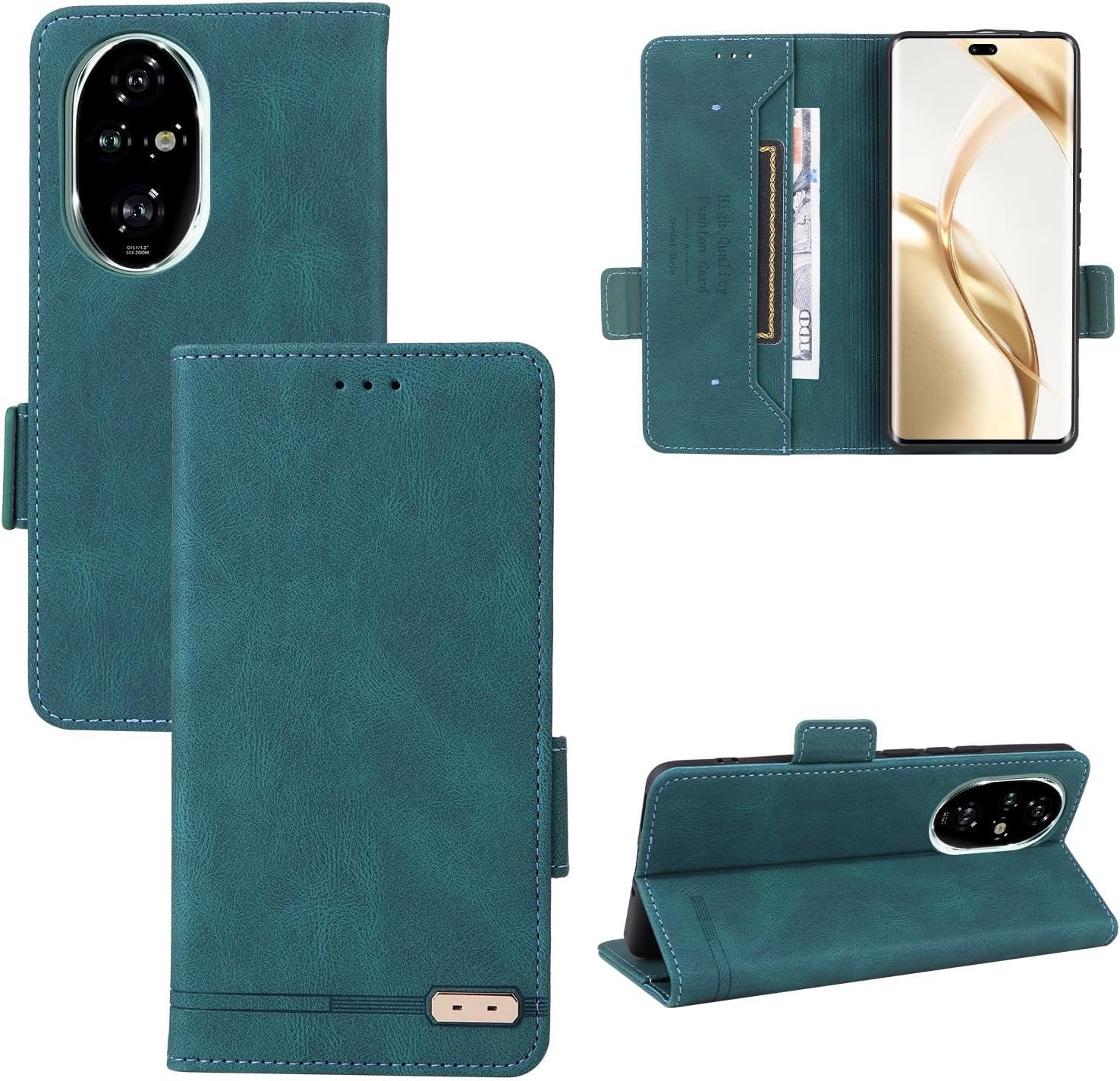 for Honor 200 Pro Wallet Case,PU Leather Flip Folio Case with Card Holders [Shockproof TPU Inner Shell] Phone Cover, Magnetic Closure Protection Case Full Cover Hinge Protection(Green)