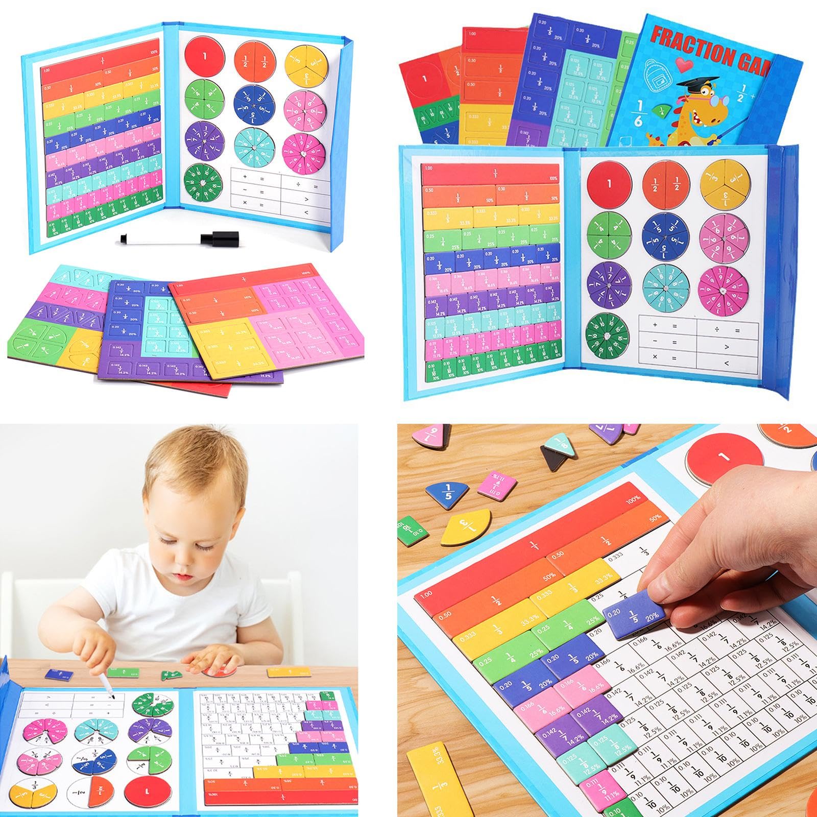 Mathematik Ressourcen,Magnetischer Bruchrechnen Demonstrator Bruchfliesen & Bruchkreise als Bruchlernset Bruchscheiben für den Homeschooling-Unterricht