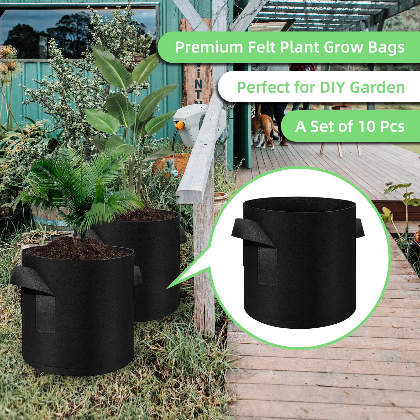 Lot de 10 sacs de plantation en tissu non tissé avec poignées en feutre pour pommes de terre, tomates, légumes, extérieur et intérieur (7 gallons)