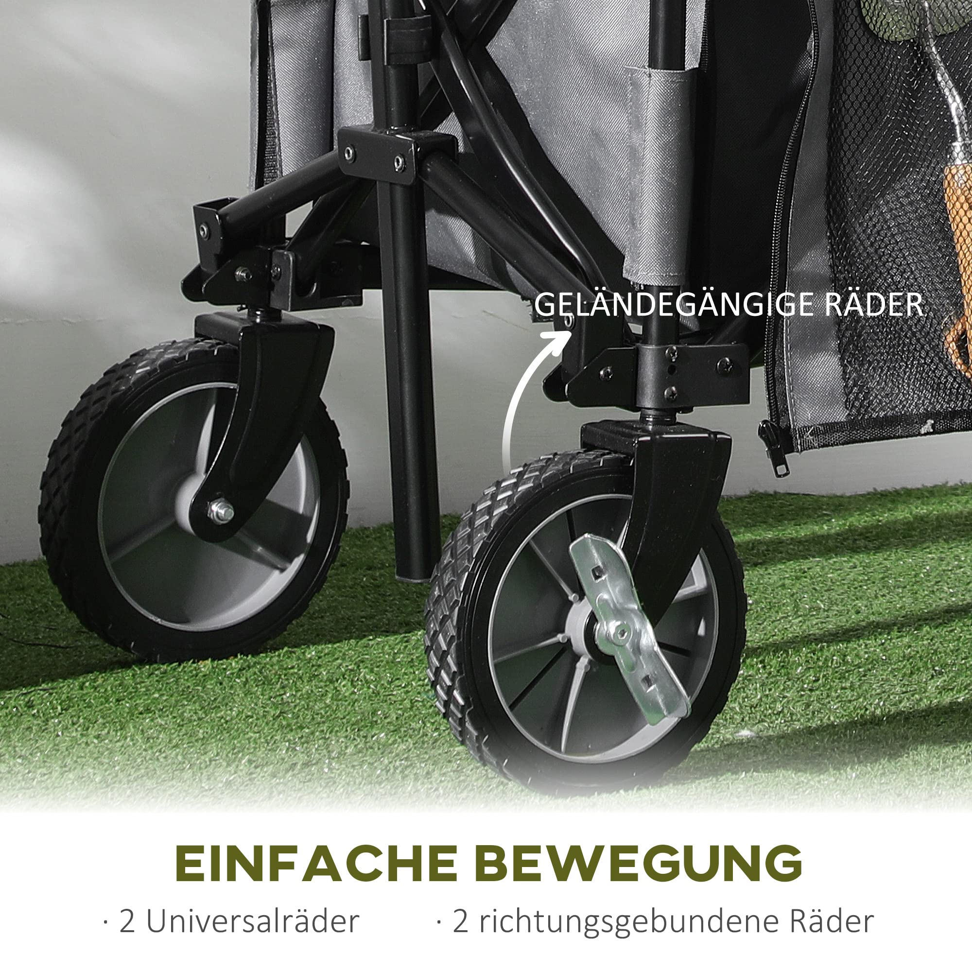 Outsunny Faltbarer Gartenwagen – 120 Kg Traglast, 110 L Volumen, Mit Teleskopgriff & Tragetasche, Für Strand, Camping, Festival