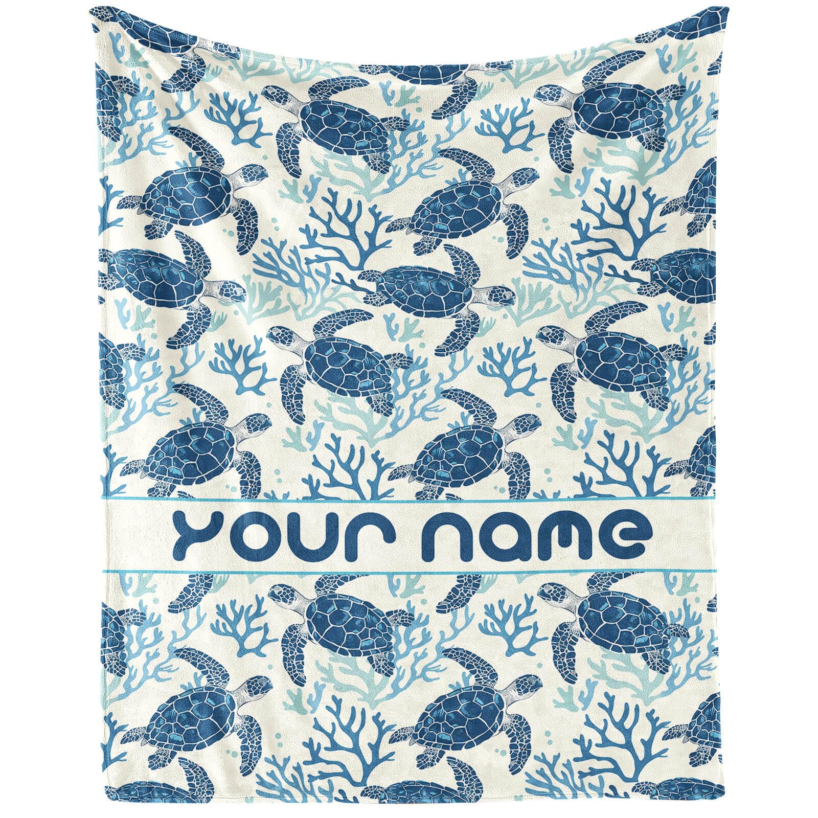 Custom Sea Turtle Blanket - Soft Flannel Throw for Girls Boys Kids and Turtle Lovers - Warm All-Season Lap, Chair, Sofa Blanket - 50"x40"