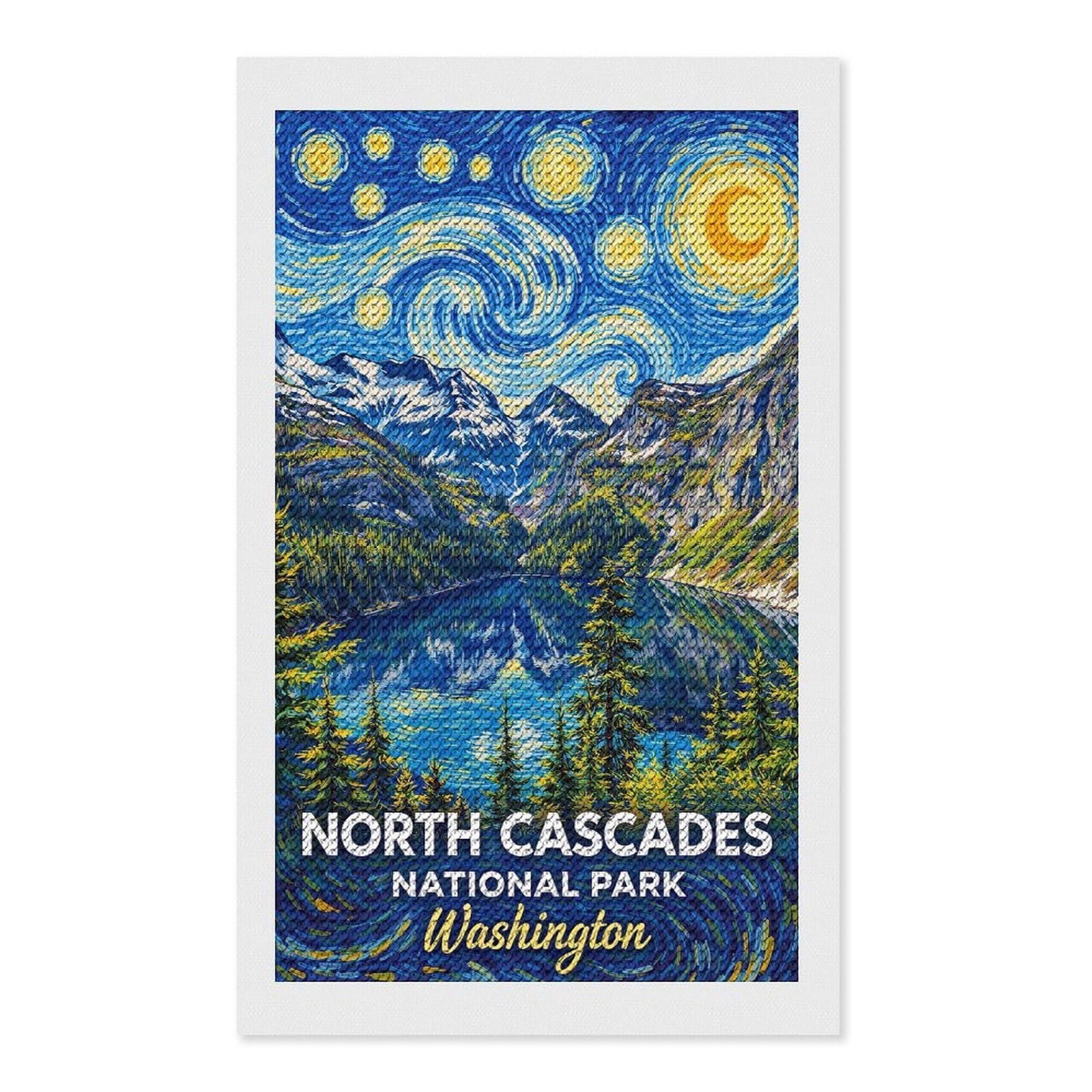 Junmoney North Cascades National Park Washington Starry Night Diamond Painting Kit 12"x20", Easy Handmade Project, Cosy Home Accent, for Craft Lovers, Holiday Gift Idea