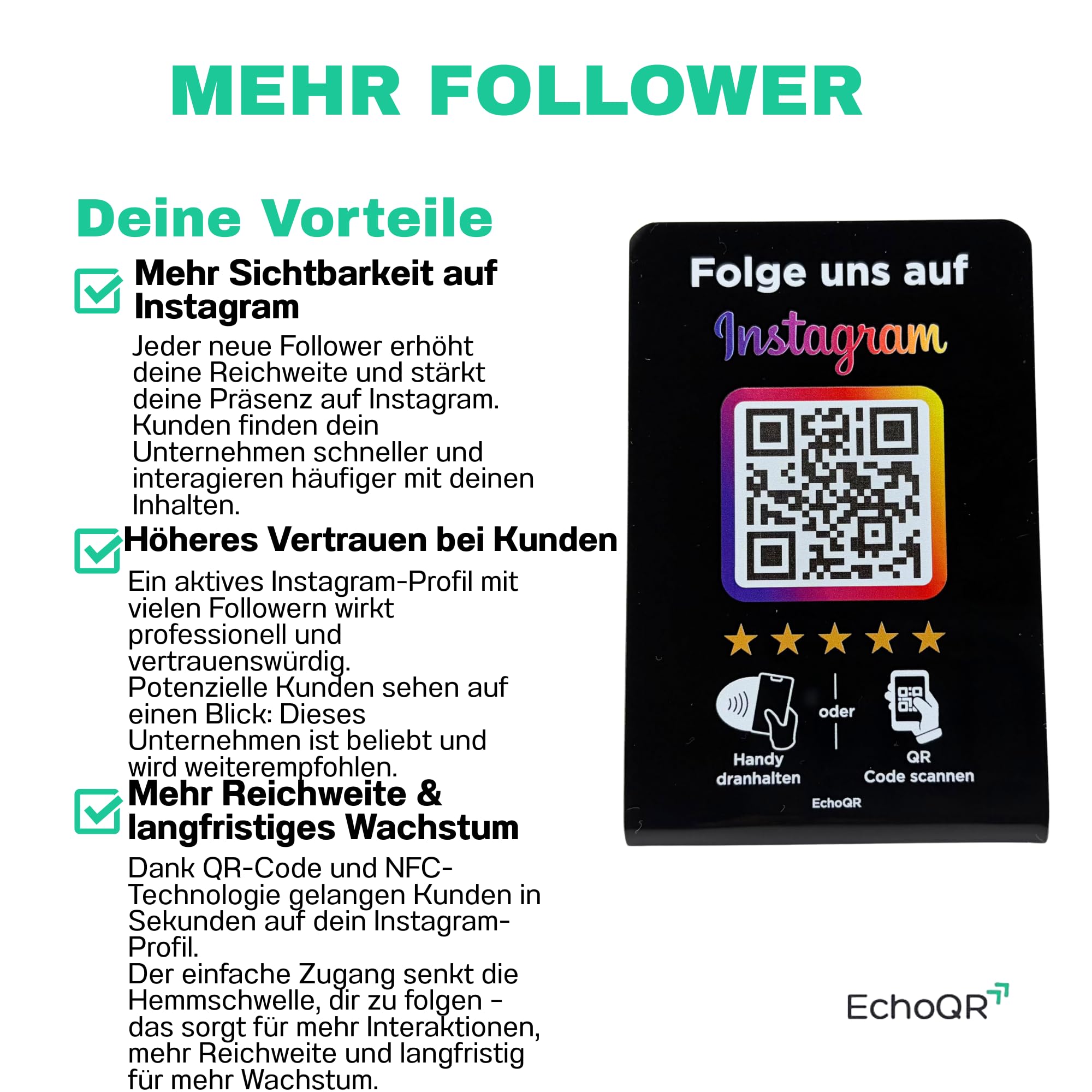 Instagram Aufsteller mit NFC & QR-Code - für mehr Follower (Weiß)