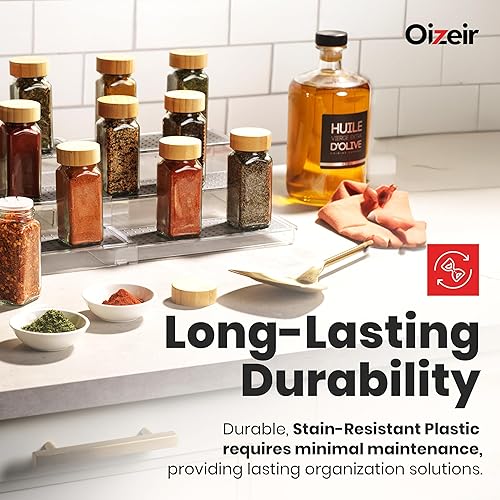 Miniatura 6 de Estante organizador de especias expandible  3 niveles  Estante transparente ajustable para organización de especias para armario de cocina y