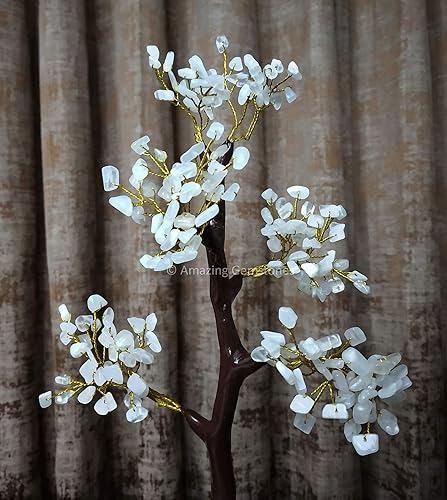 Miniatura 6 de Árbol de la vida de cristal curativo natural de piedra lunar blanca, Feng Shui, árbol de la vida de la fortuna para decoración del hogar y la