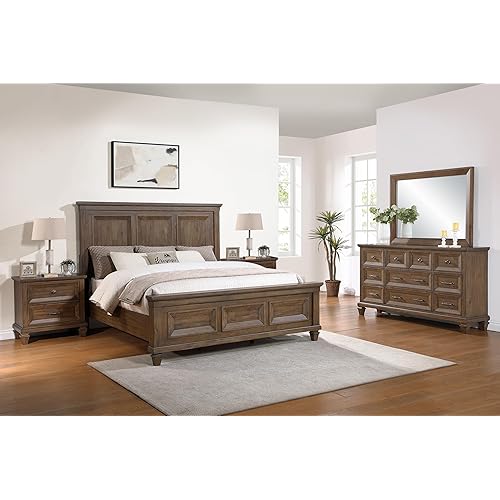 New Classic Furniture Mariana 5-Piece Wood King Bedroom Set with 2 Nightstands, Vintage Mocha