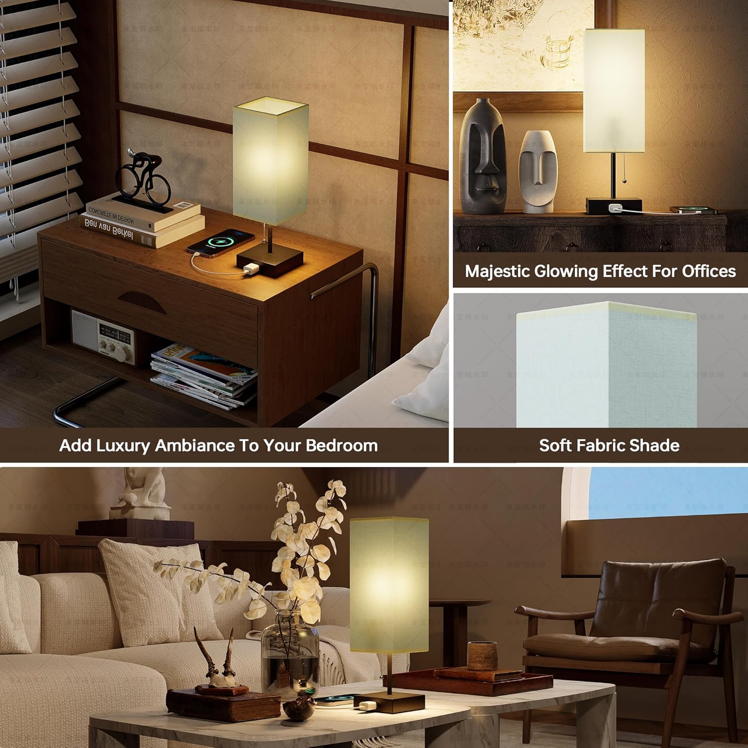 YIDPU Table Lamp for Bedroom Set of 2,Nightstand Lamp for Bedside with AC Outlets,Adjustable 3color Light Desk Lamp for Home Decor,Included LED Bulb and Lamp Shade (Green)