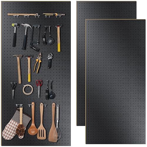 Miniatura 1 de 2 tableros de madera de alta densidad de 24 x 48 pulgadas para montaje en pared, tablero negro con accesorios de montaje, tableros de clavijas de
