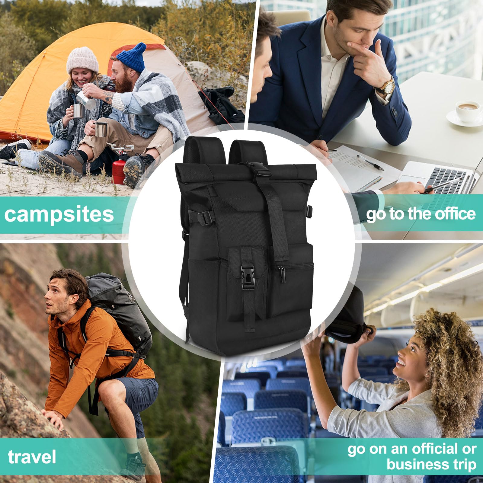 28L Plecak rolltop damski męski, Plecak na laptopa wodoodporny i antykradzieżowy, do pracy, uniwersytetu, podróży, czas wolny