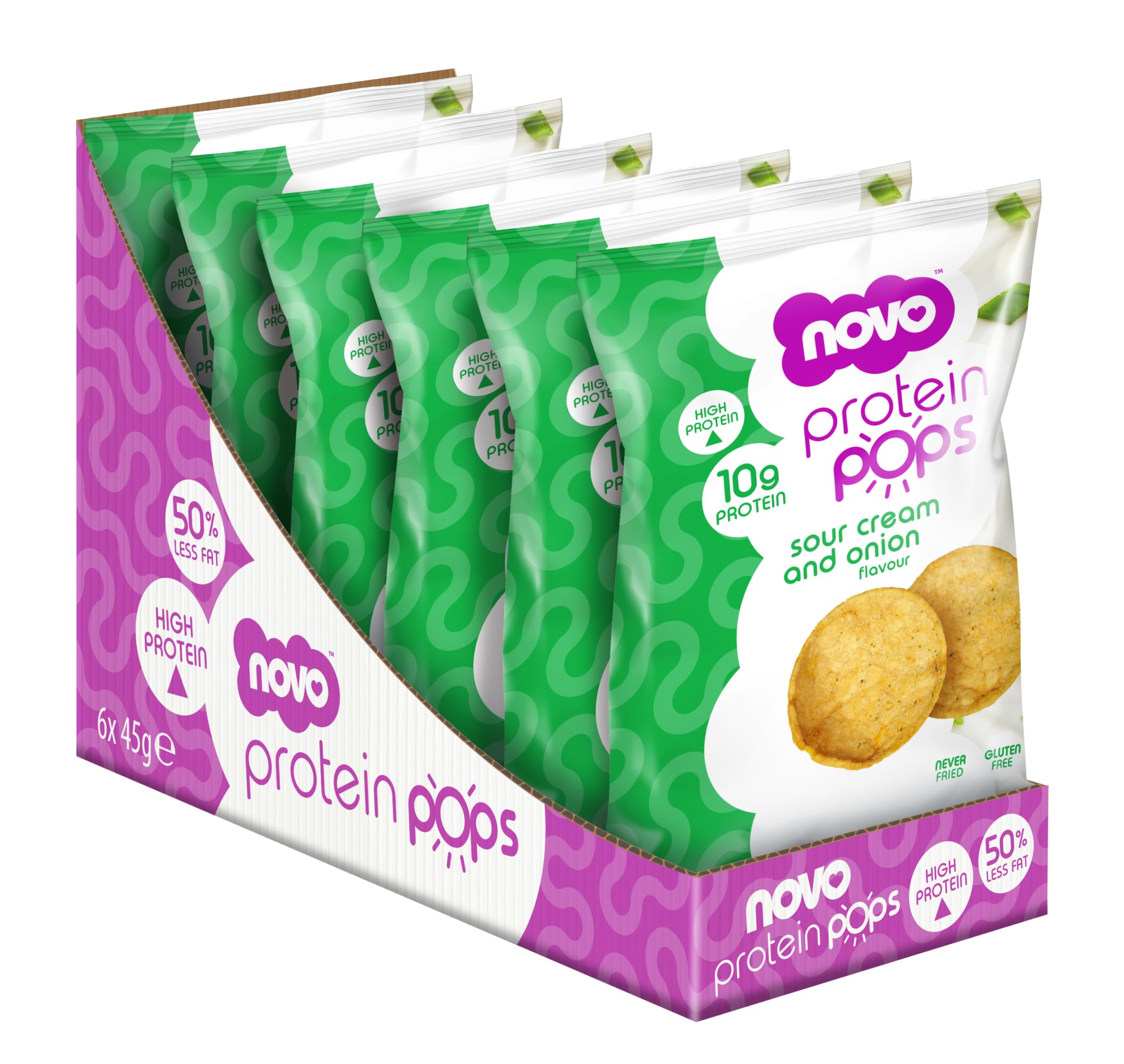 Protein Pops Sour Cream and Onion Flavor | 10g Protein Per Bag | Healthy Savoury Snack with High Protein, Low Sugar and High Fibre | Never Fried | Vegan | Gluten Free, 45g - Pack of 6