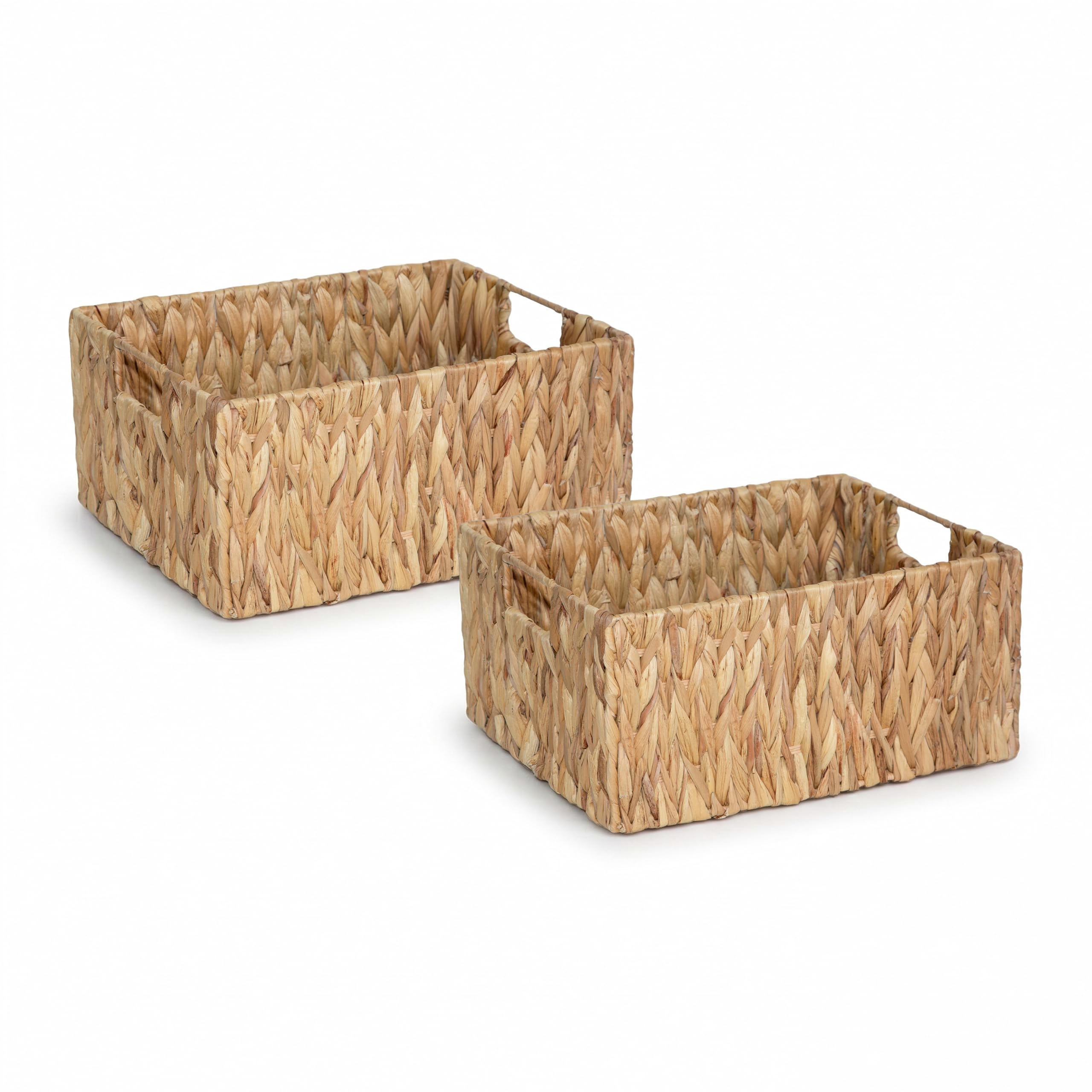 Wickerfield Water Hyacinth Storage Baskets, Woven Wicker Hamper Basket, Storage Box Organiser With Handles, Baskets To Make Gift Hampers – Set Of 2 (Medium*2)