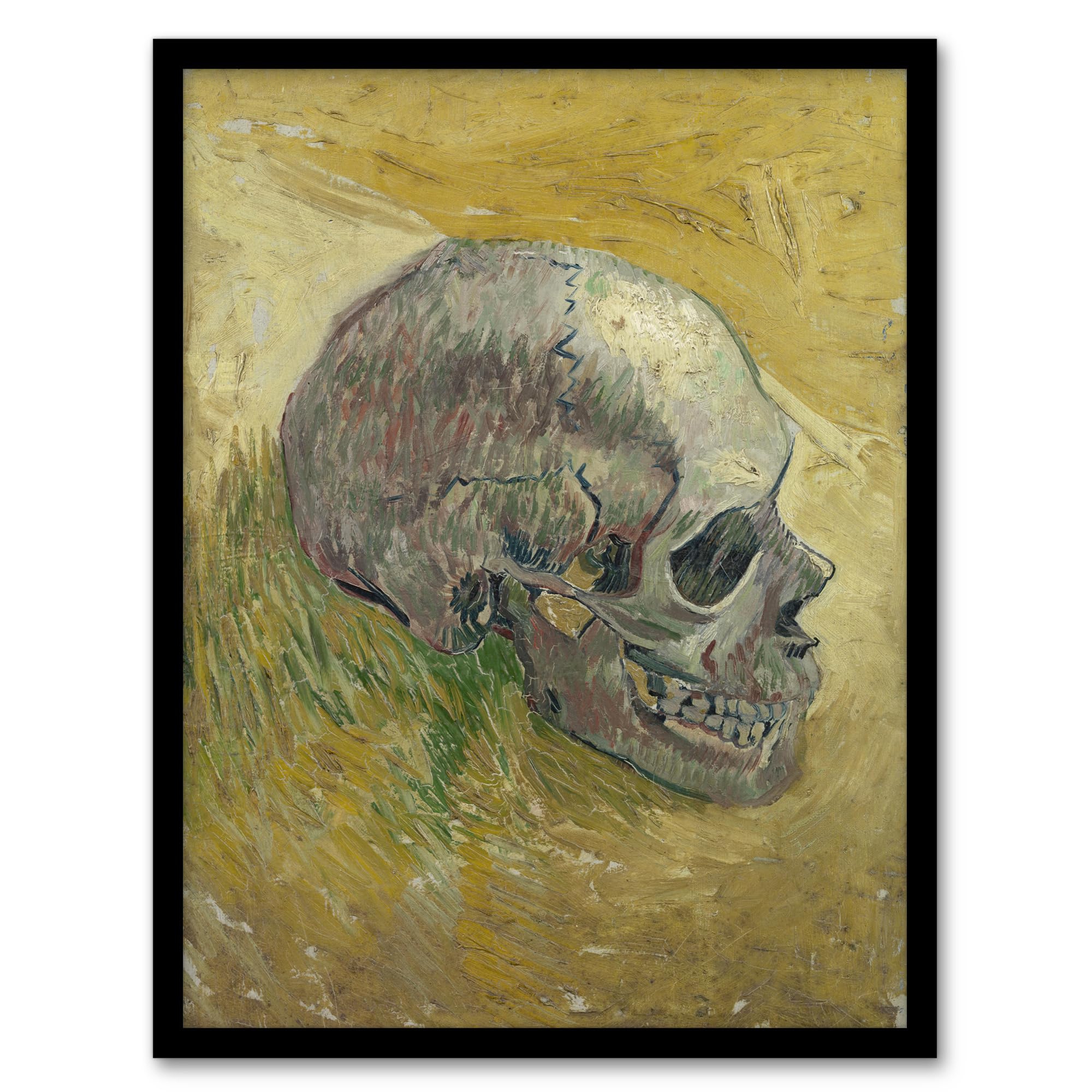 Artery8 Human Skull Study in Yellow Wall Art Print Framed Poster 12x16 inch Artwork By Van Gogh : Vintage Skull Study Ideal For Study Or Classroom Offering Artistic Depth And Anatomical Interest