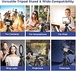 190cm/75 Camera Tripod, Lightweight Aluminum, Remote | For iPhone, iPad, DSLR, Laser Rangefinder, 5kg Max Load, 360° Pan Head, Remote, Lightweight, Portable, Video, Photography