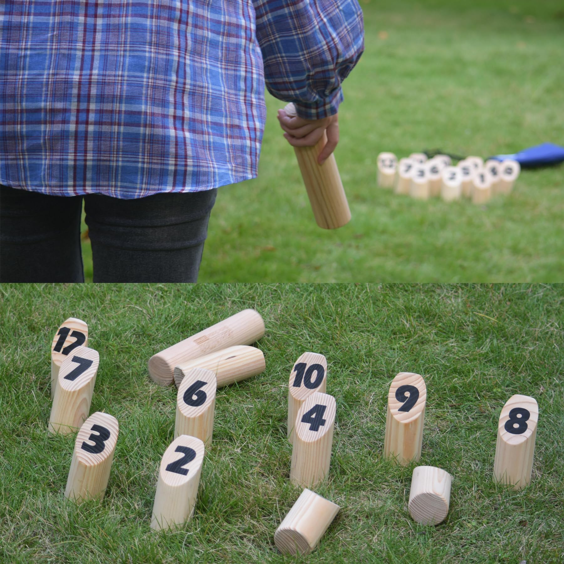 Number Kubb Toss Game Stick Throwing Game made of Hardwood (with Carry Bag, Backyard) - Image 4
