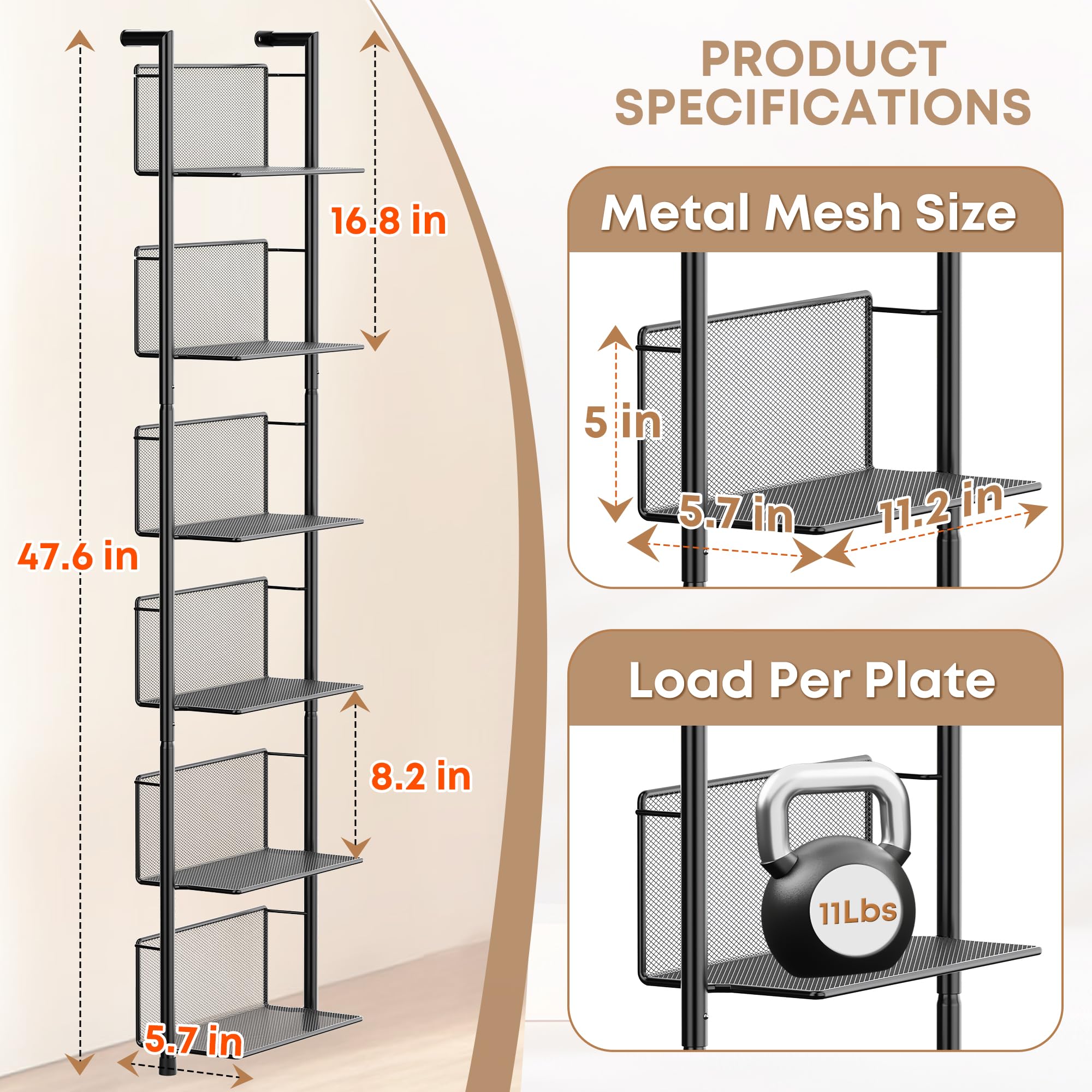 Estante industrial de escalera montado en la pared, organizador de estantería de metal de 6 niveles, estantes flotantes modernos de 47.6 pulgadas para plantas, libros y decoración del hogar, 2
