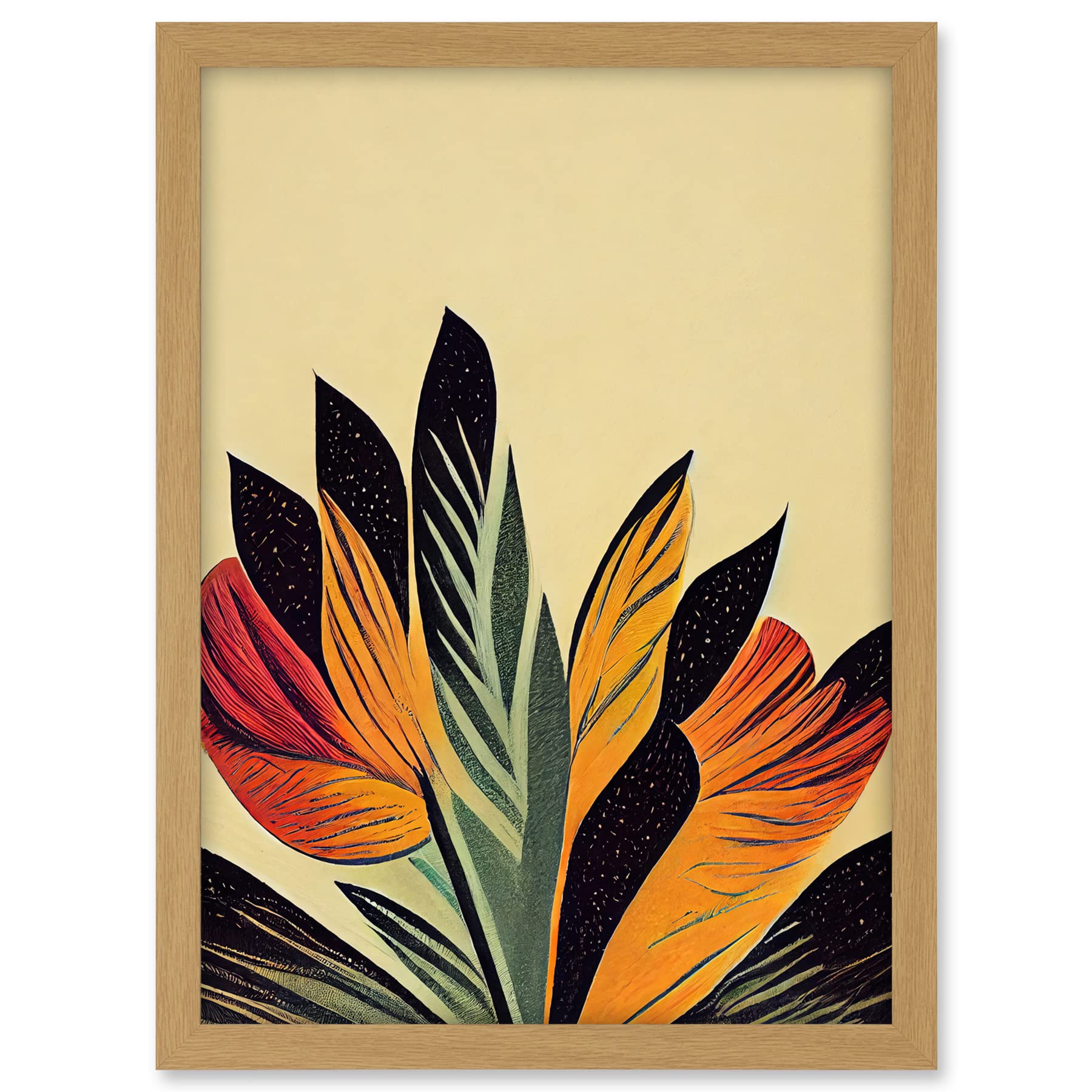 Wee Blue Coo Abstract Retro Art Nouveau Flowers in Bloom Black Gold Artwork Framed A3 Wall Art Print