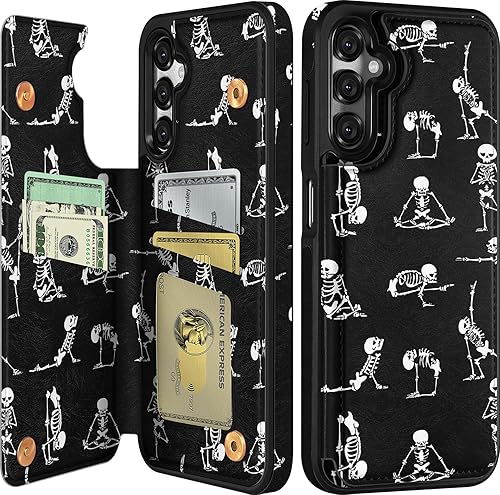 Shorogyt Funda tipo cartera para Samsung Galaxy A14 5G con tarjetero, diseño de esqueleto con función atrás, cierre magnético, tapa trasera, funda