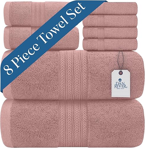 DAN RIVER Juego de 8 toallas de baño de algodón 100 % lujoso, calidad premium, máxima comodidad y absorción para baño, juego de toallas de baño de