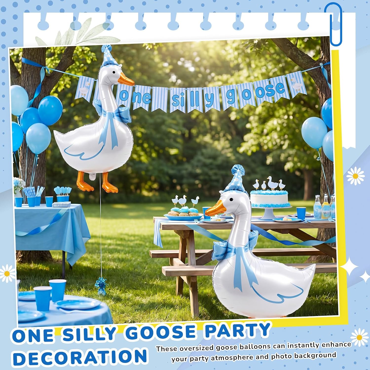 6 Pcs One Silly Goose Birthday Decor Giant Goose Balloon Set, Blue image 5