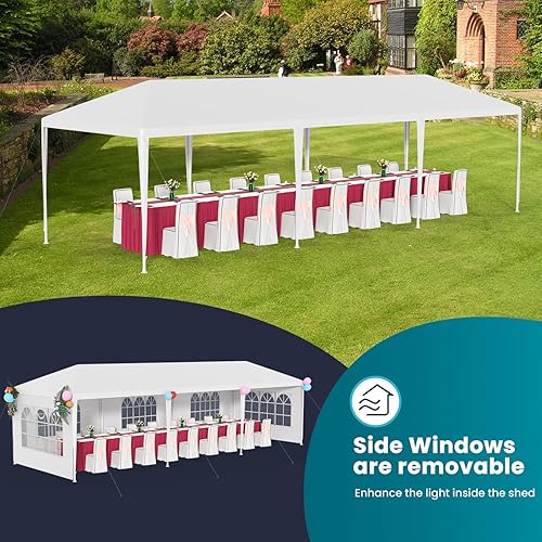 Miniatura 4 de Tienda de campaña portátil de 10 x 30 pies, carpa para exteriores, kiosco desplegable resistente con 5 paredes extraíbles, fácil montaje, carpas al