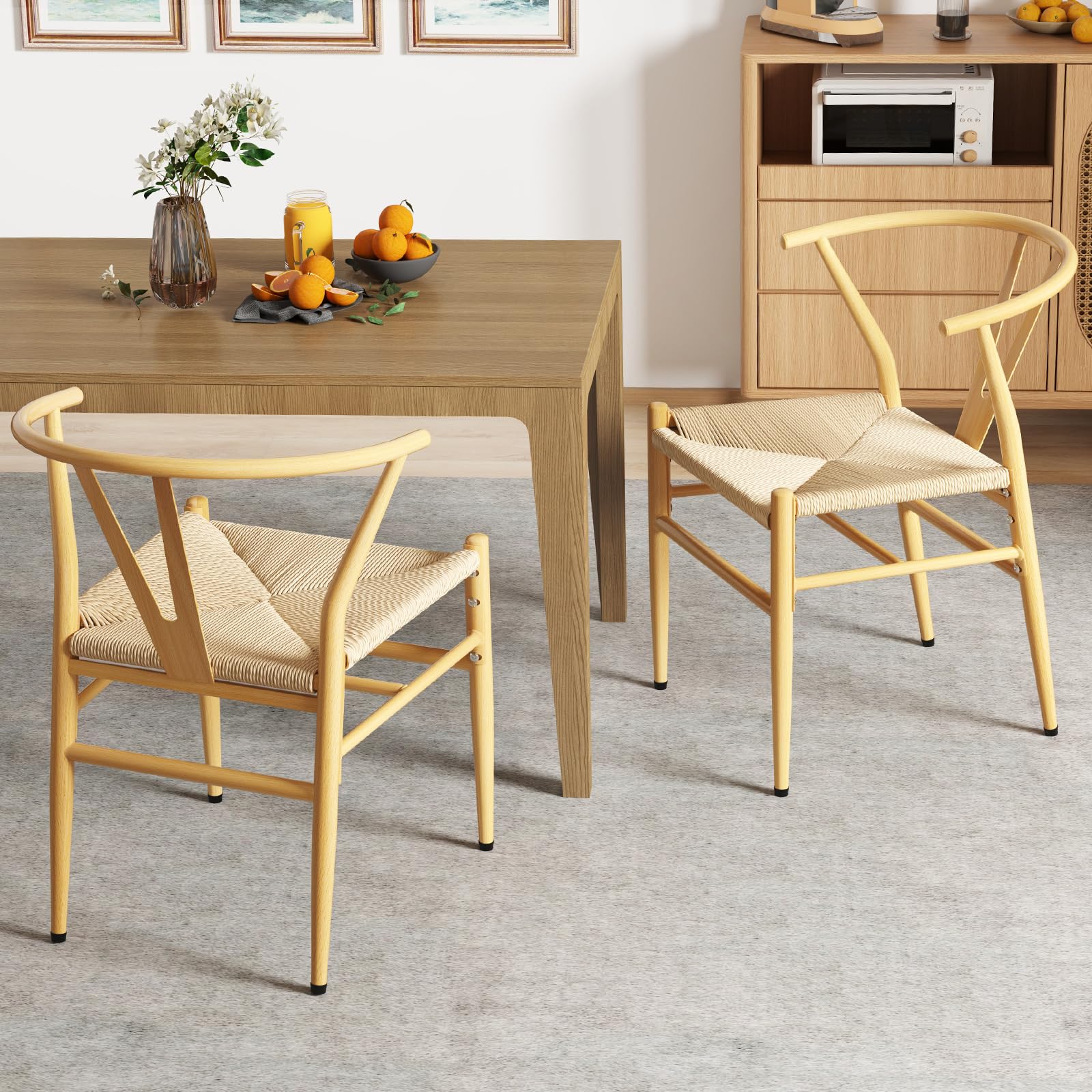 GIANTEX Juego de 2 Sillas de Comedorcon Diseño Apilable, 54 x 59 x 73 cm, Sillas Modernas con Respaldo Curvado y Asiento de Ratán, Carga hasta 150 kg, para Cocina, Salón (Natural)