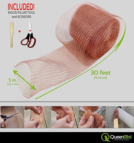 Miniatura 3 de QueenBird Control de roedores de malla de cobre, rollo de 5 pulgadas x 30 pies, cobre 100% puro para bloqueo de agujeros, destilación y bricolaje,