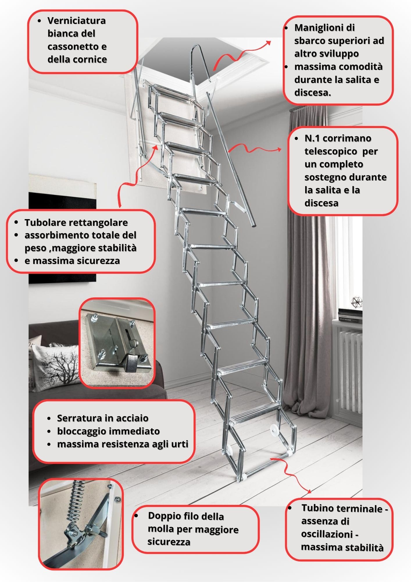 Scala Retrattile Fantozzi in acciaio (80x70x260/275)