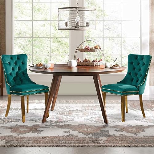 Miniatura 14 de Juego de 6 Sillas de Comedor Tapizadas en Terciopelo, Sillas Laterales de Cocina de Estilo Moderno con Ribete de Tachuelas y Patas de Madera, Anillo