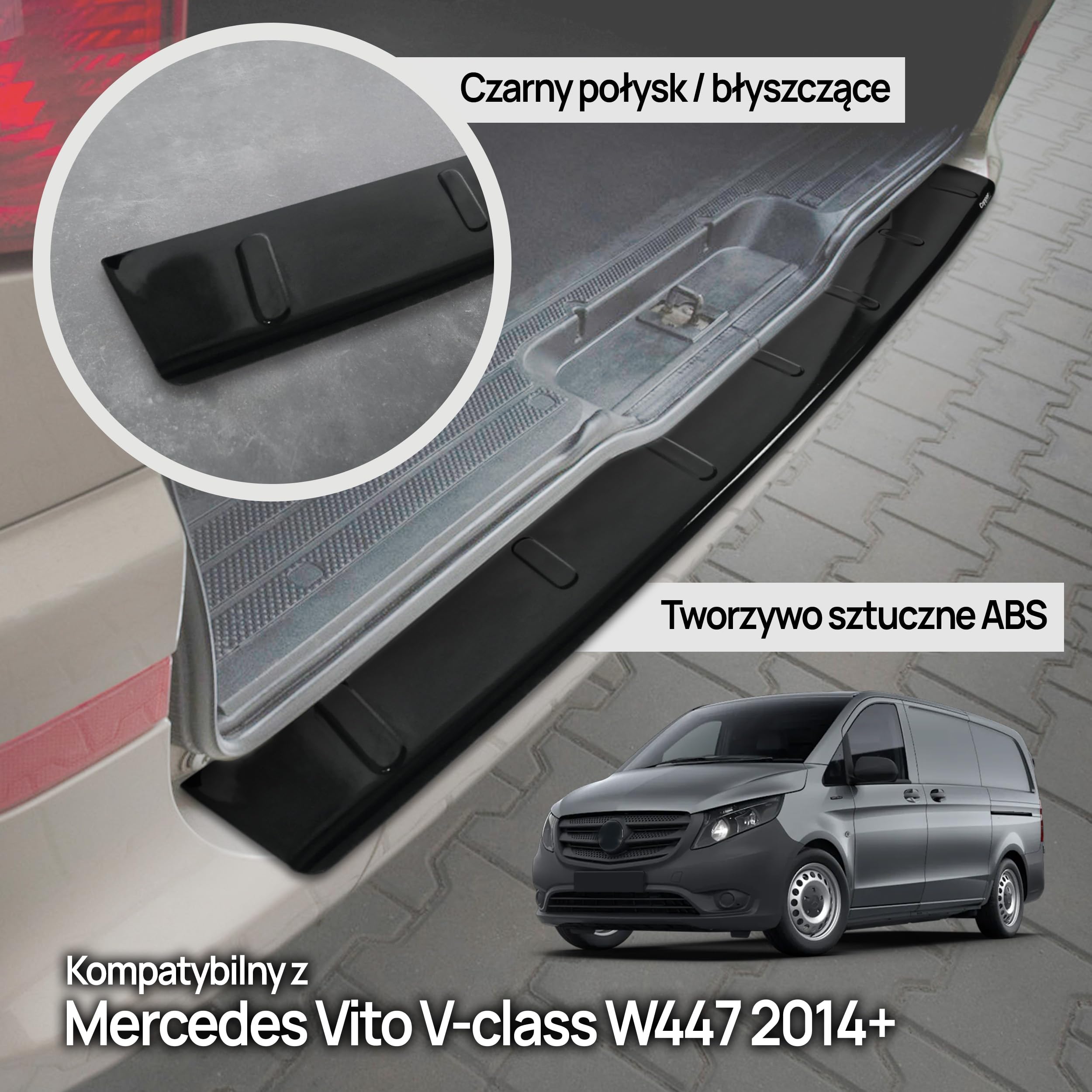 CHROMEMASTER | Listwa Ochronna Tylnego Zderzaka | Pasuje do Mercedes Vito V-class W447 2014- | Tworzywo ABS, czarny połysk; Listwa Chroni Lakier Tylnego Zderzaka przed Zarysowaniem i Uszkodzeniem