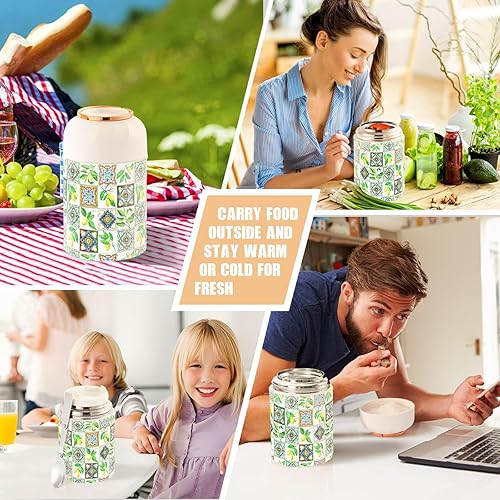 Miniatura 7 de MCHIVER Lemon Tiles - Tarro de alimentos con cuchara de acero inoxidable aislado al vacío, termo de 17 onzas para el almuerzo