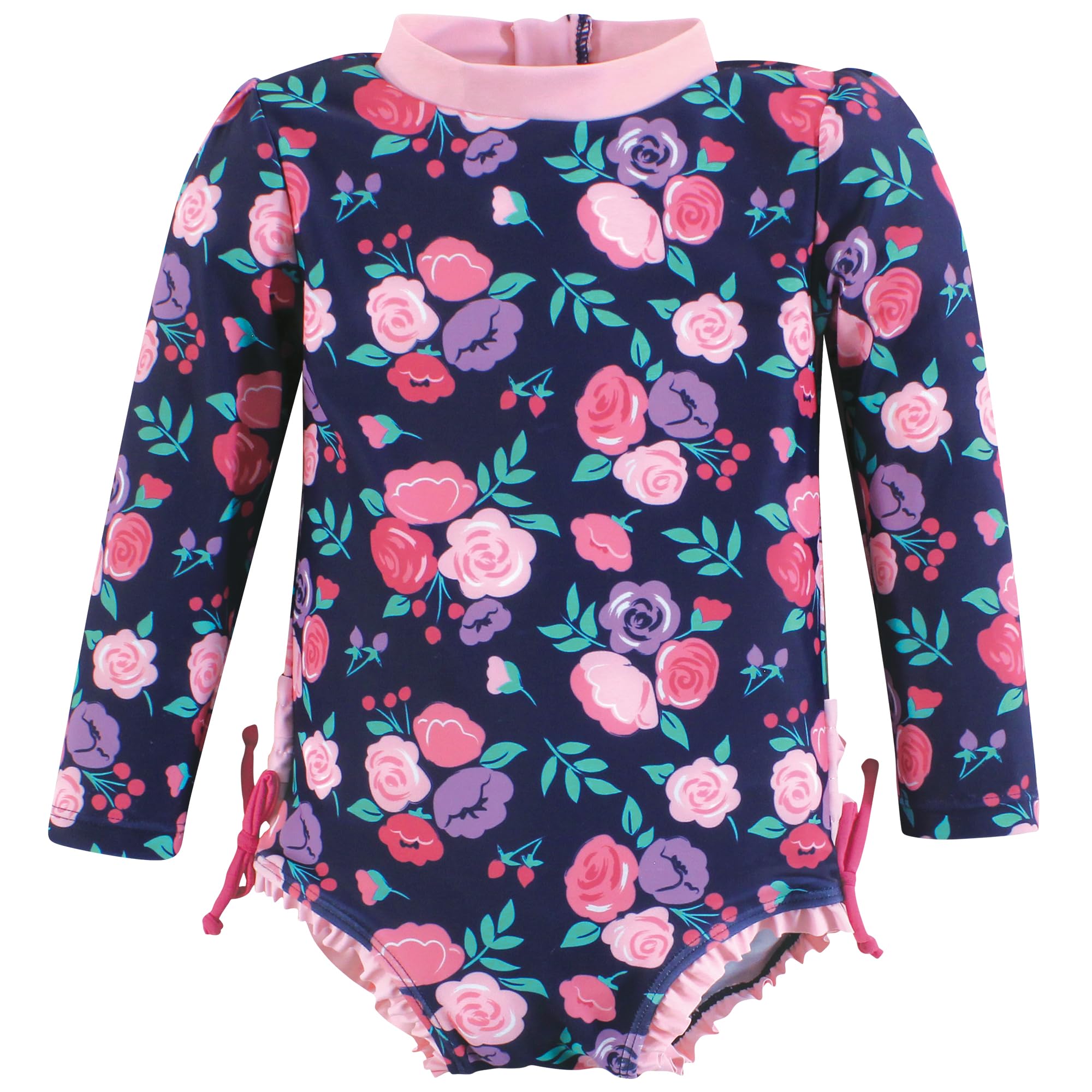 Hudson Baby Baby Girl's Rashguard Toddler Swimsuit, Navy Bright Pink Floral, 6-7 Years