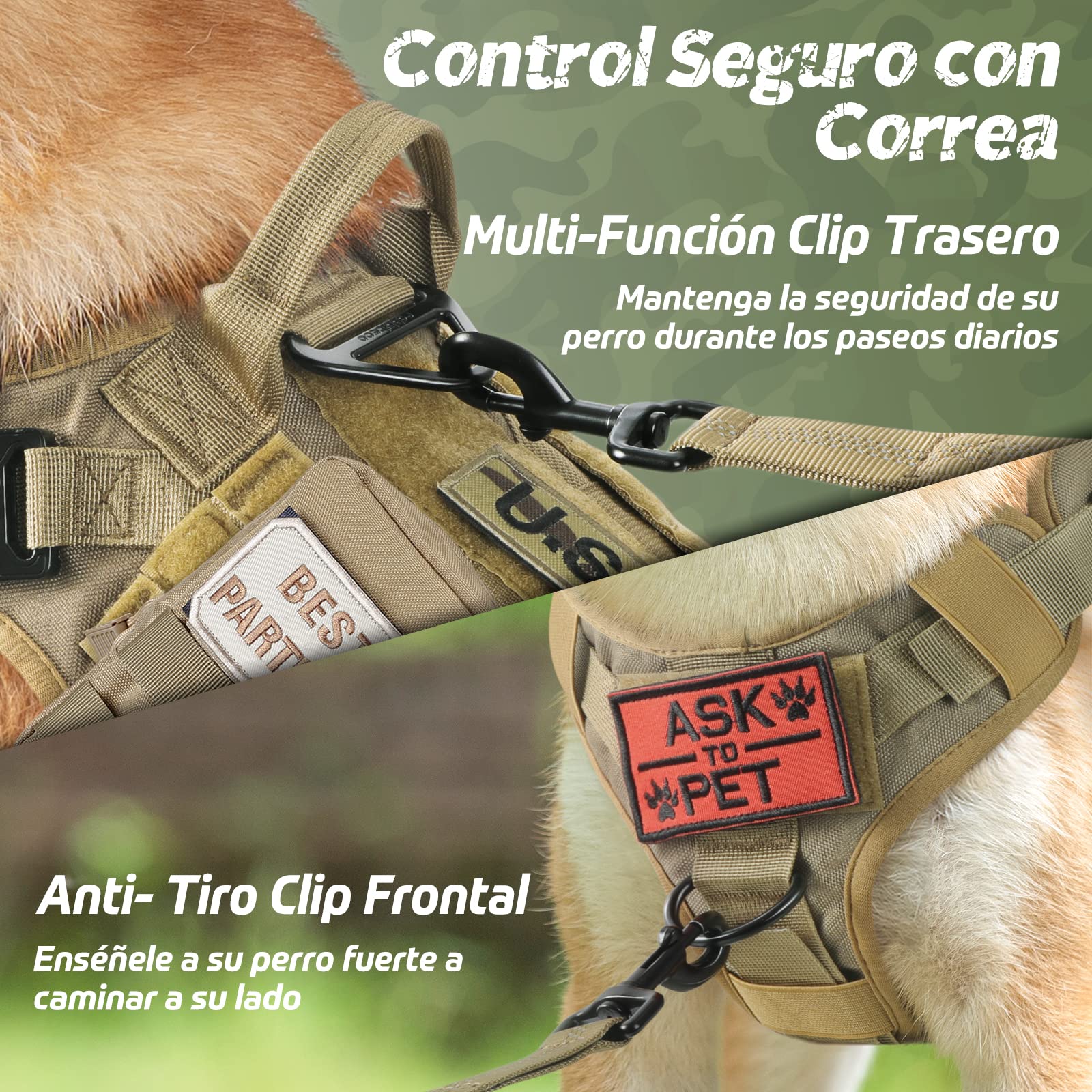 rabbitgoo Arnes Táctico Perro Grande Arnes Antitirones Militar Malla Transpirable Chaleco para Adiestramiento con 2 Anillos Ajustables con Técnica Molle para Adiestrar, Caminar, Cazar Marrón L