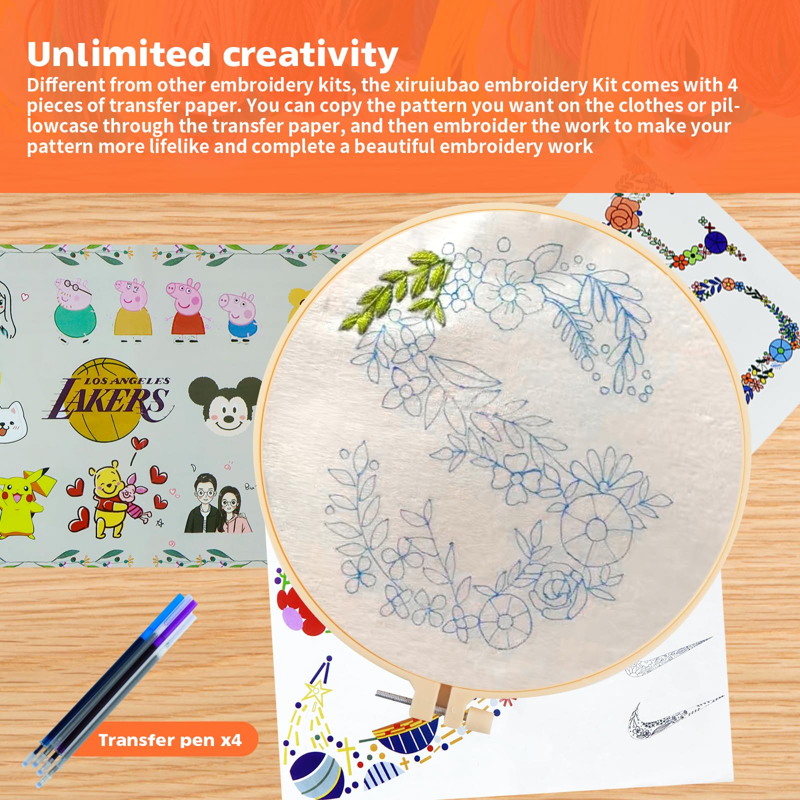 Kit Punto Croce Per Principianti - Include 50 Fili Colorati, 2 Cerchi, Carta Transfer E Tutti Gli Accessori Per Ricamare