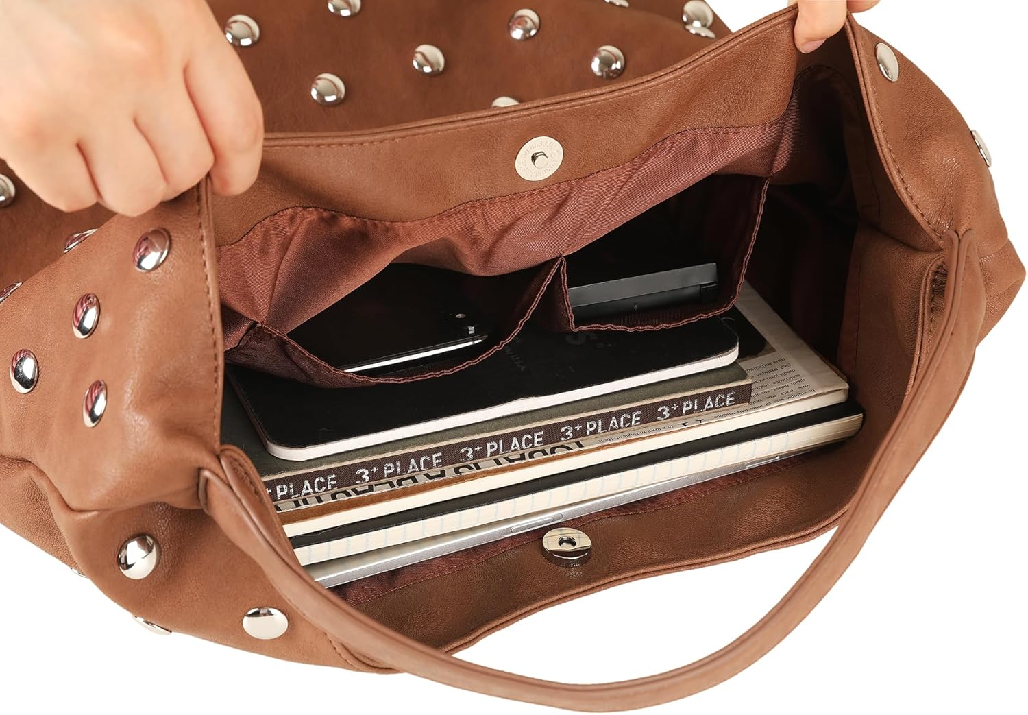 Studded Hobo Purse for Women, Leather Tote Bag Rivet Studded Shoulder Bag Punk Handbag - Image 5