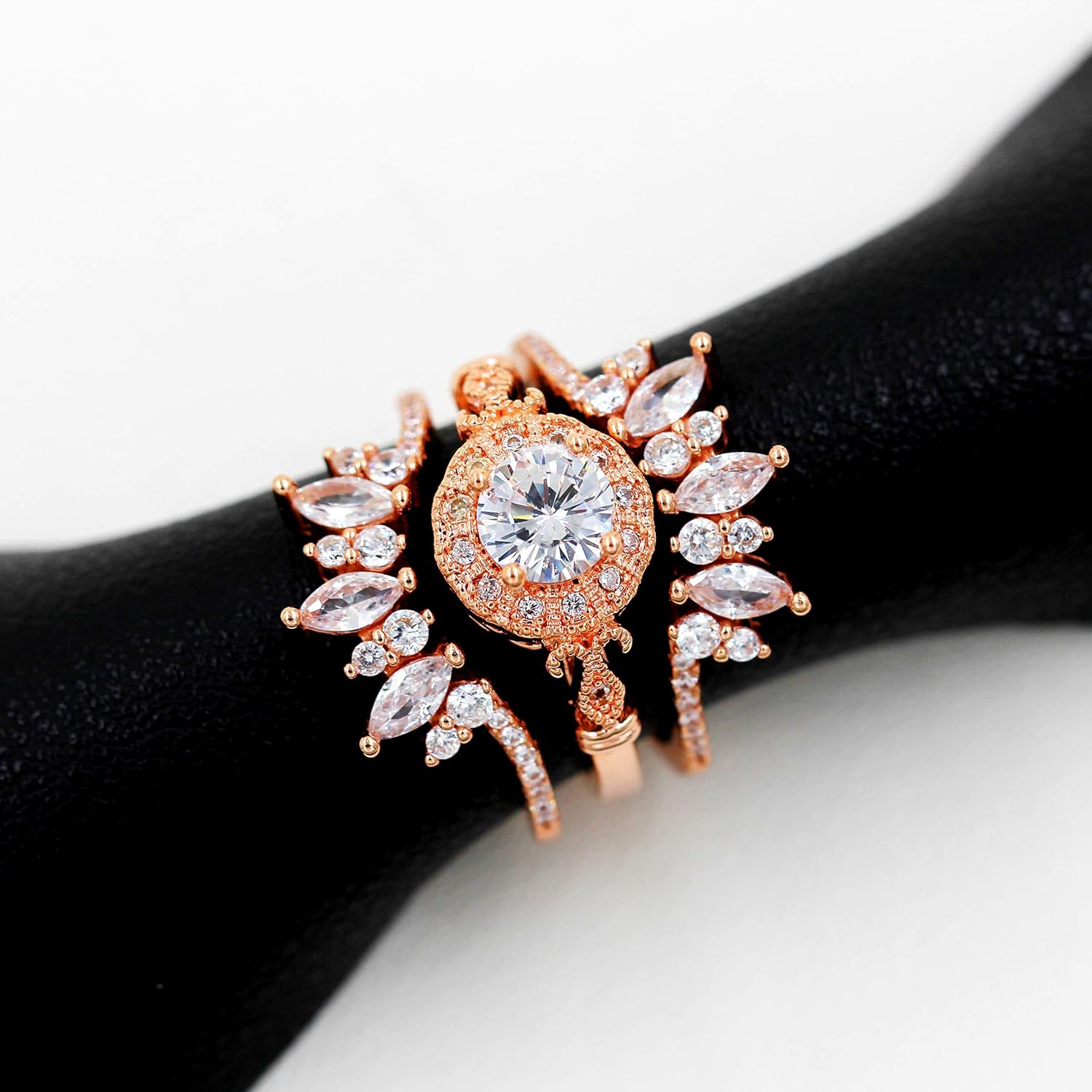 Uloveido Women's 925 Sterling Silver Marquise Cut CZ Crown Wedding Ring Guard Enhancer 2pcs Stack Rings Set Y1025 - Image 4