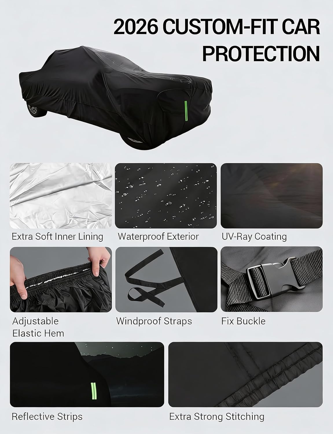 Proadsy Car Cover for Rivian R1T 2026 2025 2024 2023 2022 Windproof All Weather Waterproof Sun Rain UV Dust Snow Protection Outdoor Custom-fit All Weather Car Covers