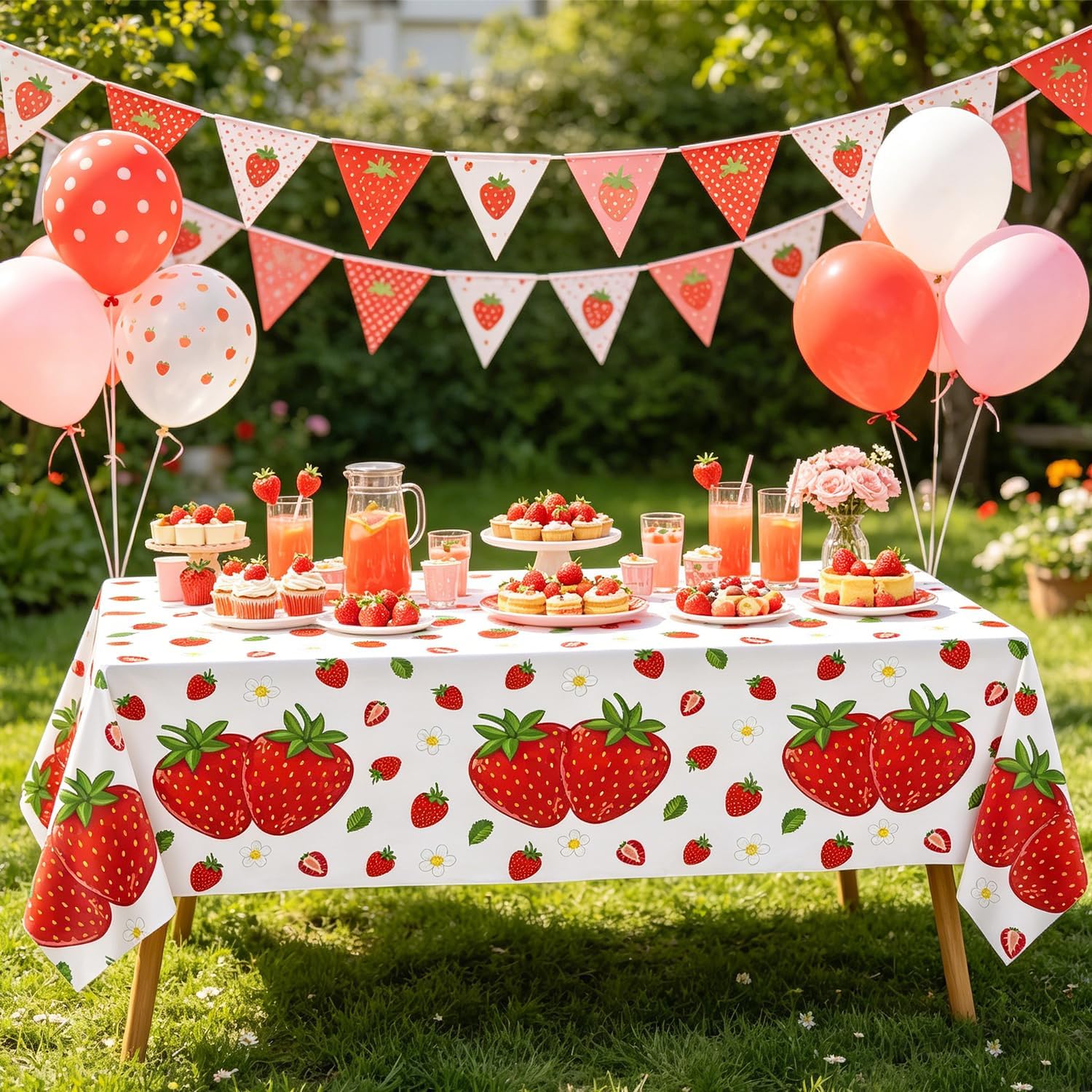 6 Pack Strawberry Table Cloth Strawberry Birthday Decorations Berry Sweet One Table Covers for Sweet Berry Party Supplies Cute Fruit Theme Decoration 86X51IN image 2