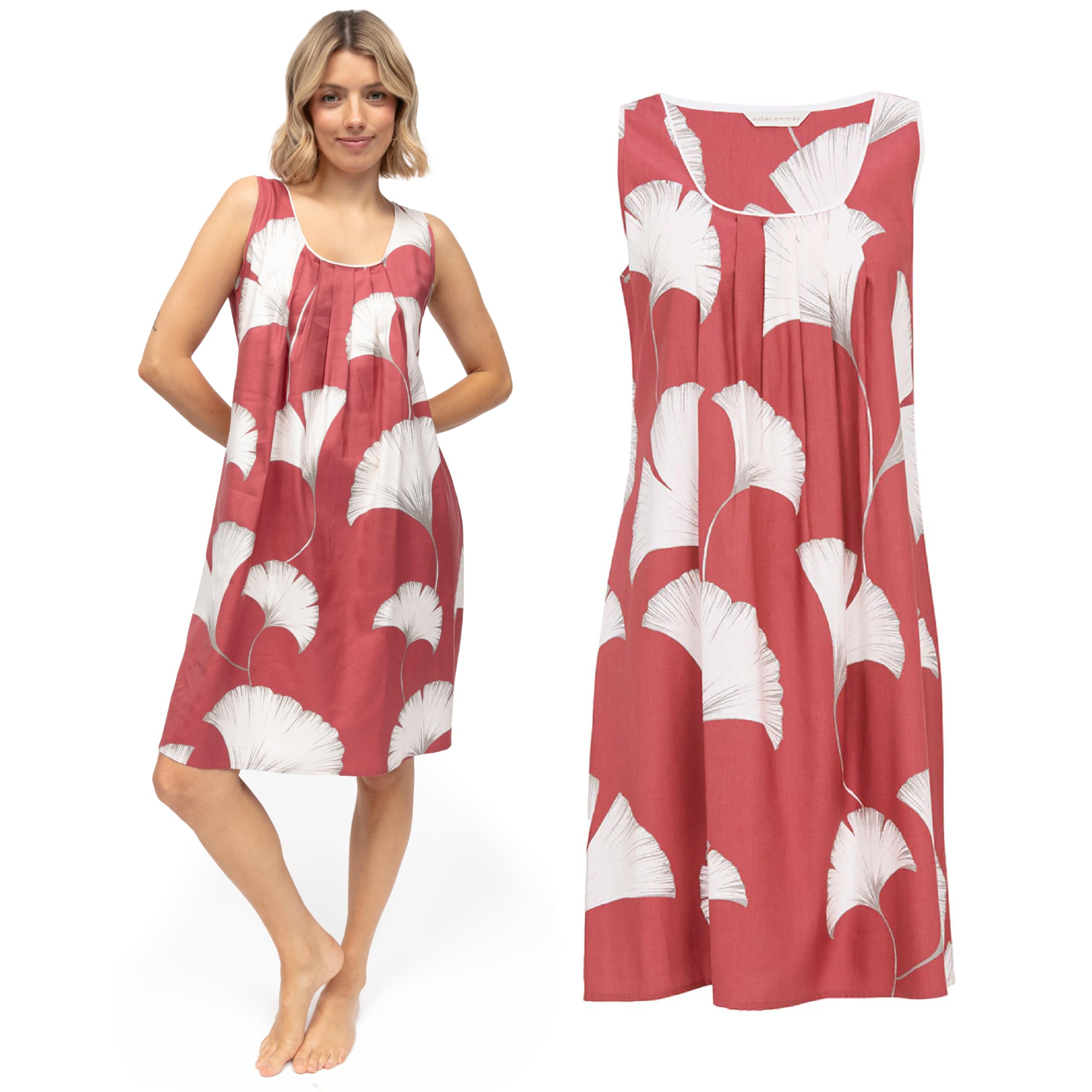 Cyberjammies Women's Josie Leaf Josie Leaf Print Short Nightdress | Soft Cotton Modal Pyjamas | Comfortable Nightie For