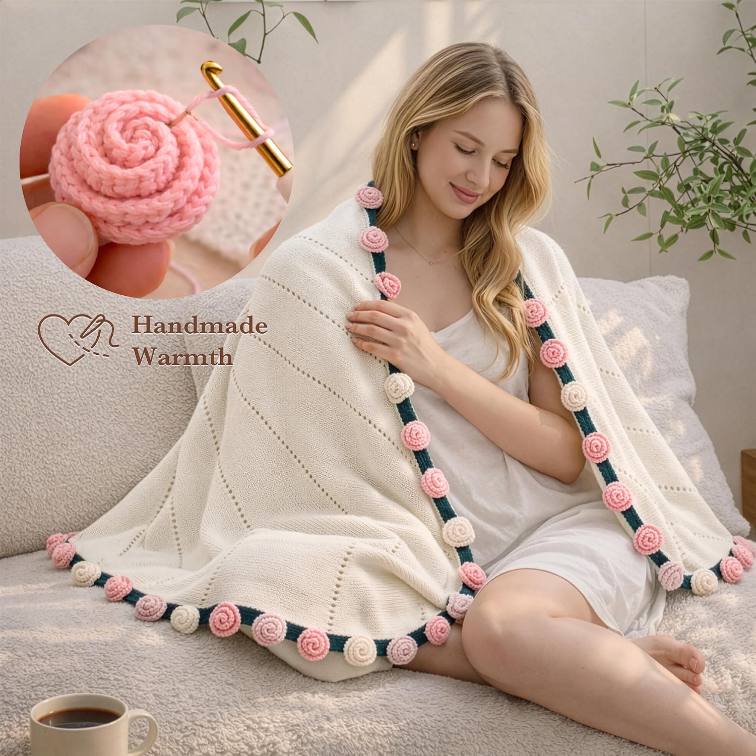 Get Well Gifts for Women, Flower Bouquet Blanket Gift Baskets, Care Package, Self Care Gifts, Thinking of You Gifts for Her Wife Mom Female Friends, Birthday Gifts for Women (Vintage Rose Mix)